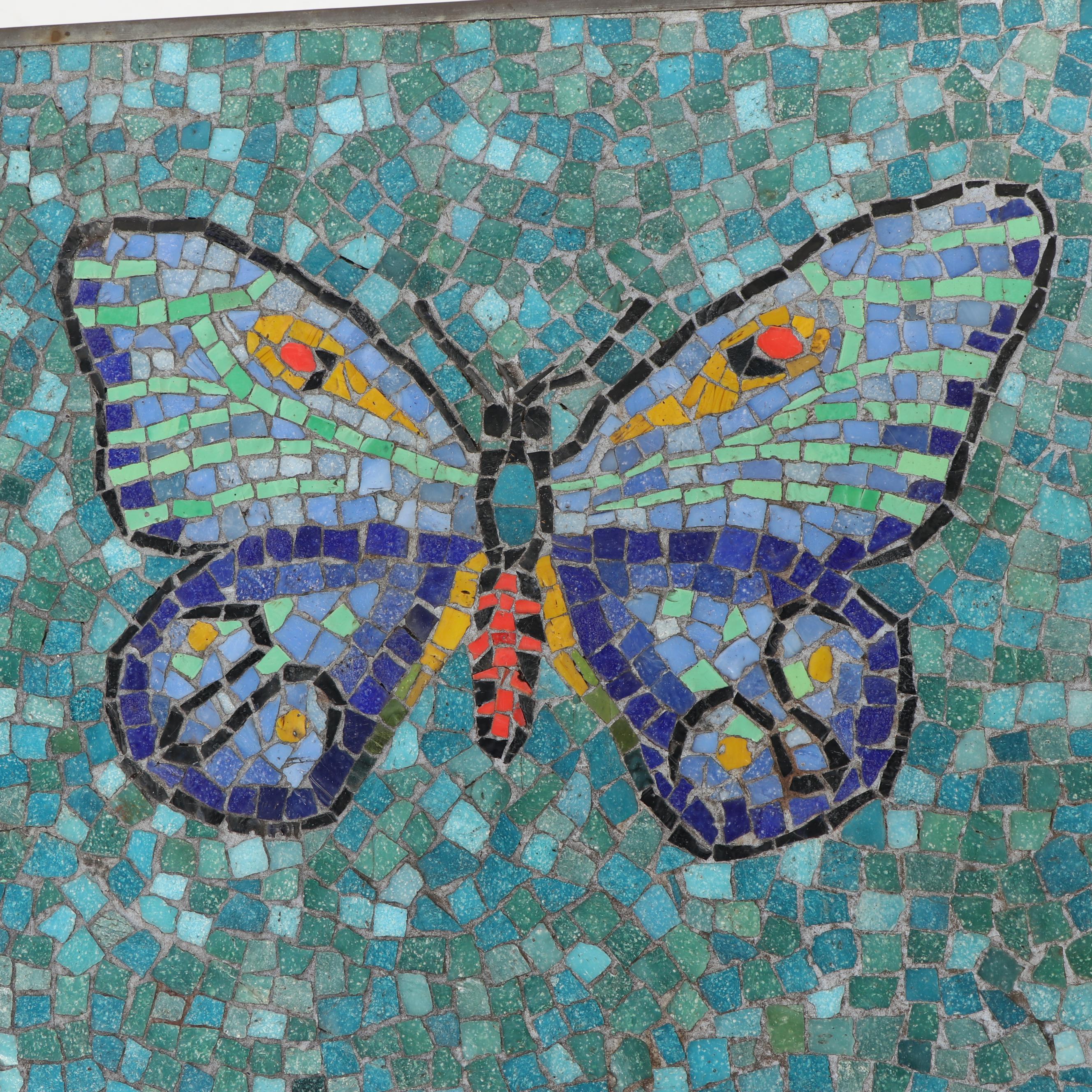 Butterfly Mosaic Top X-Frame Base Side Table