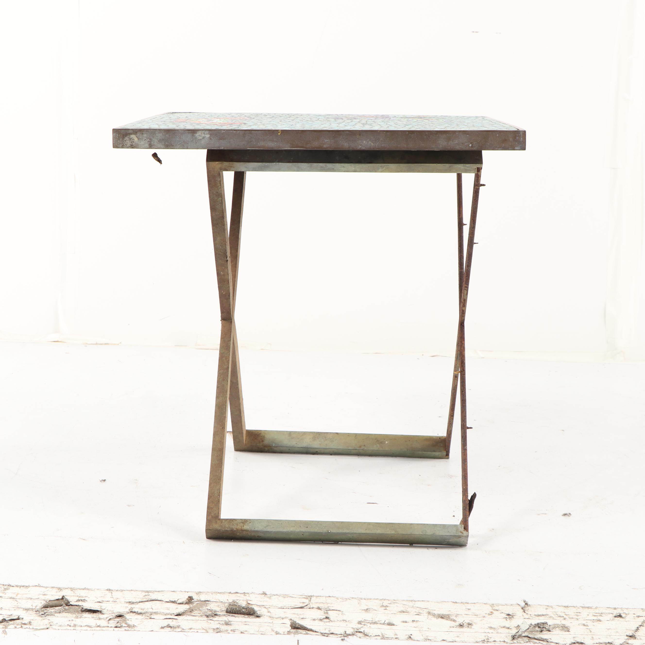 Butterfly Mosaic Top X-Frame Base Side Table