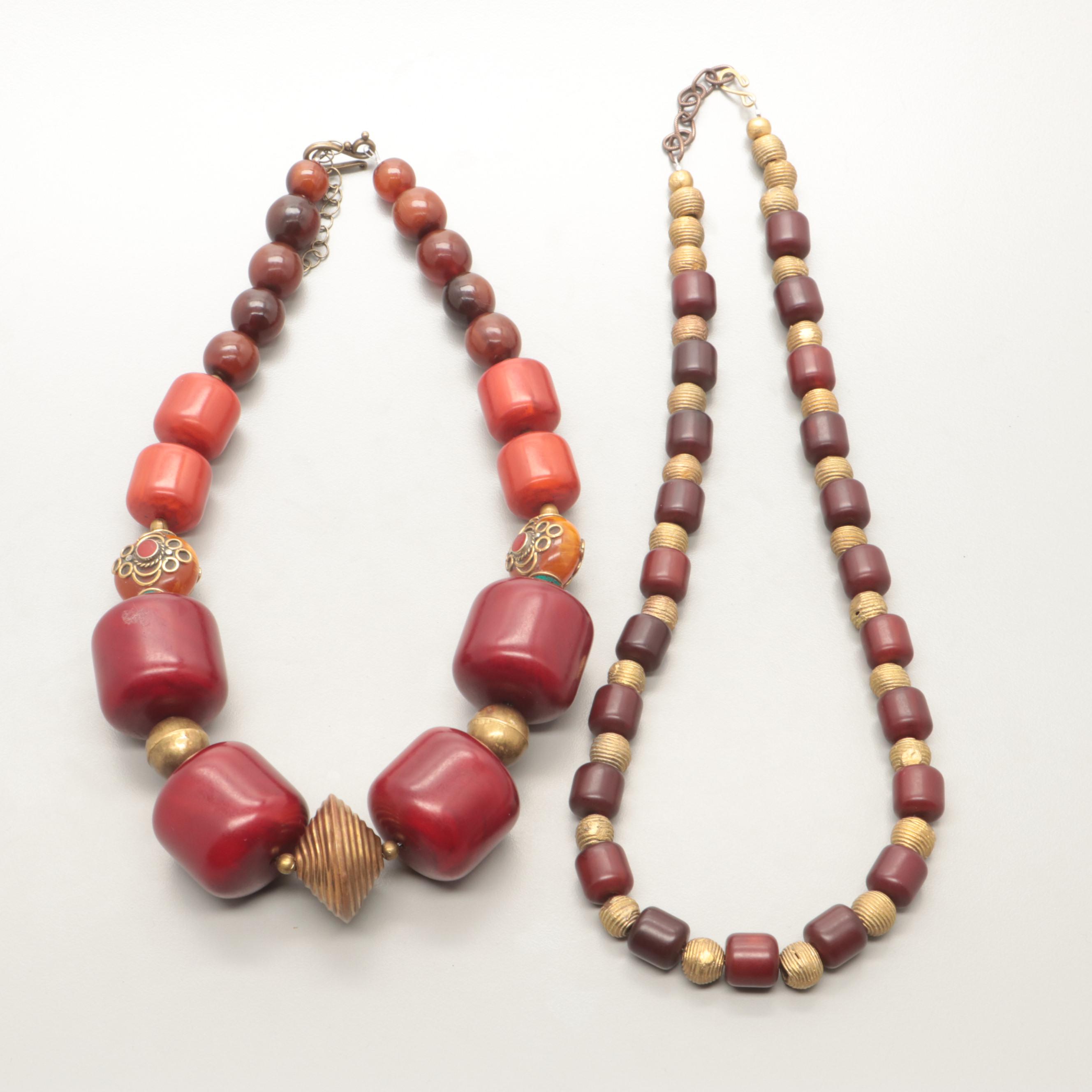 Gold Tone Imitation Amber Necklaces