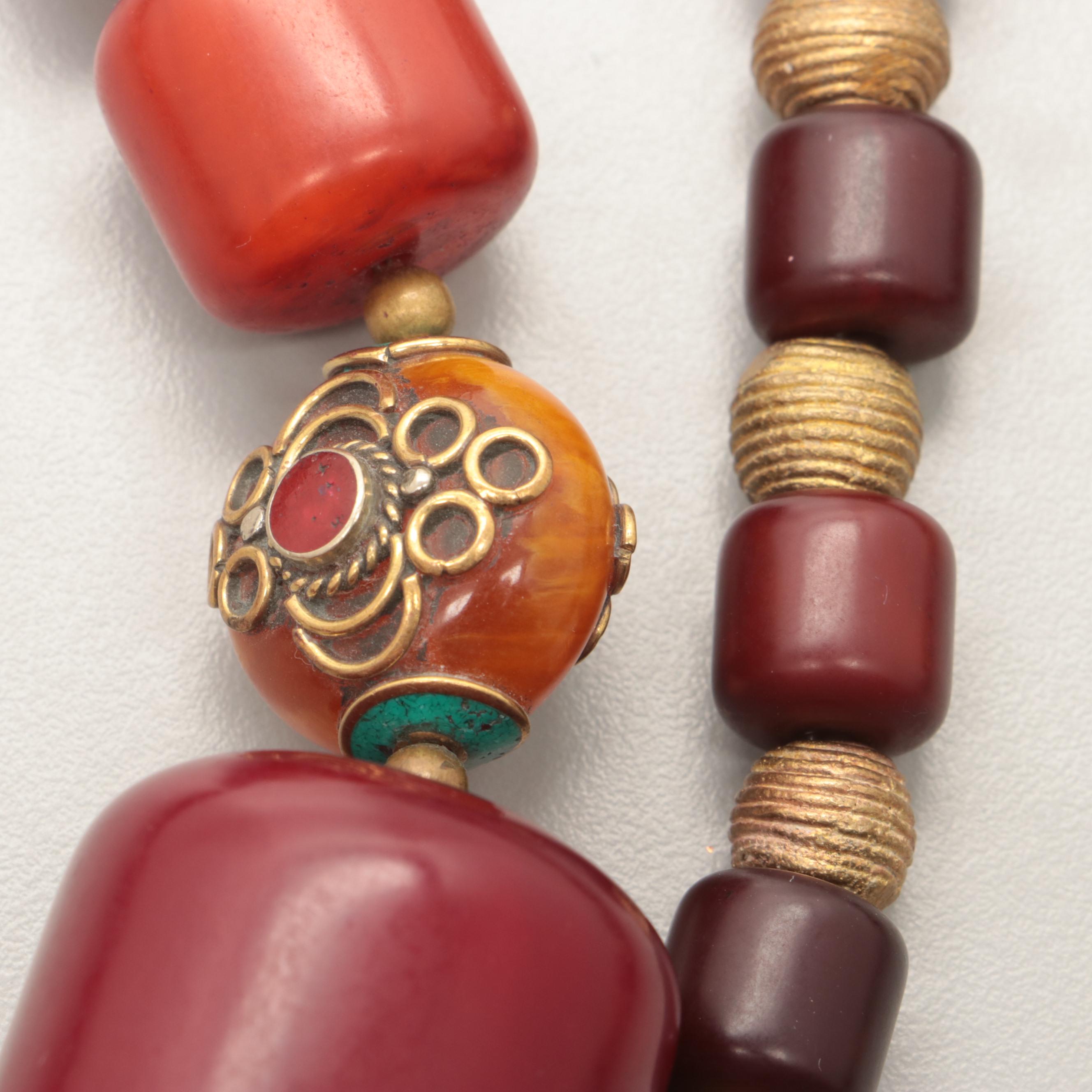 Gold Tone Imitation Amber Necklaces