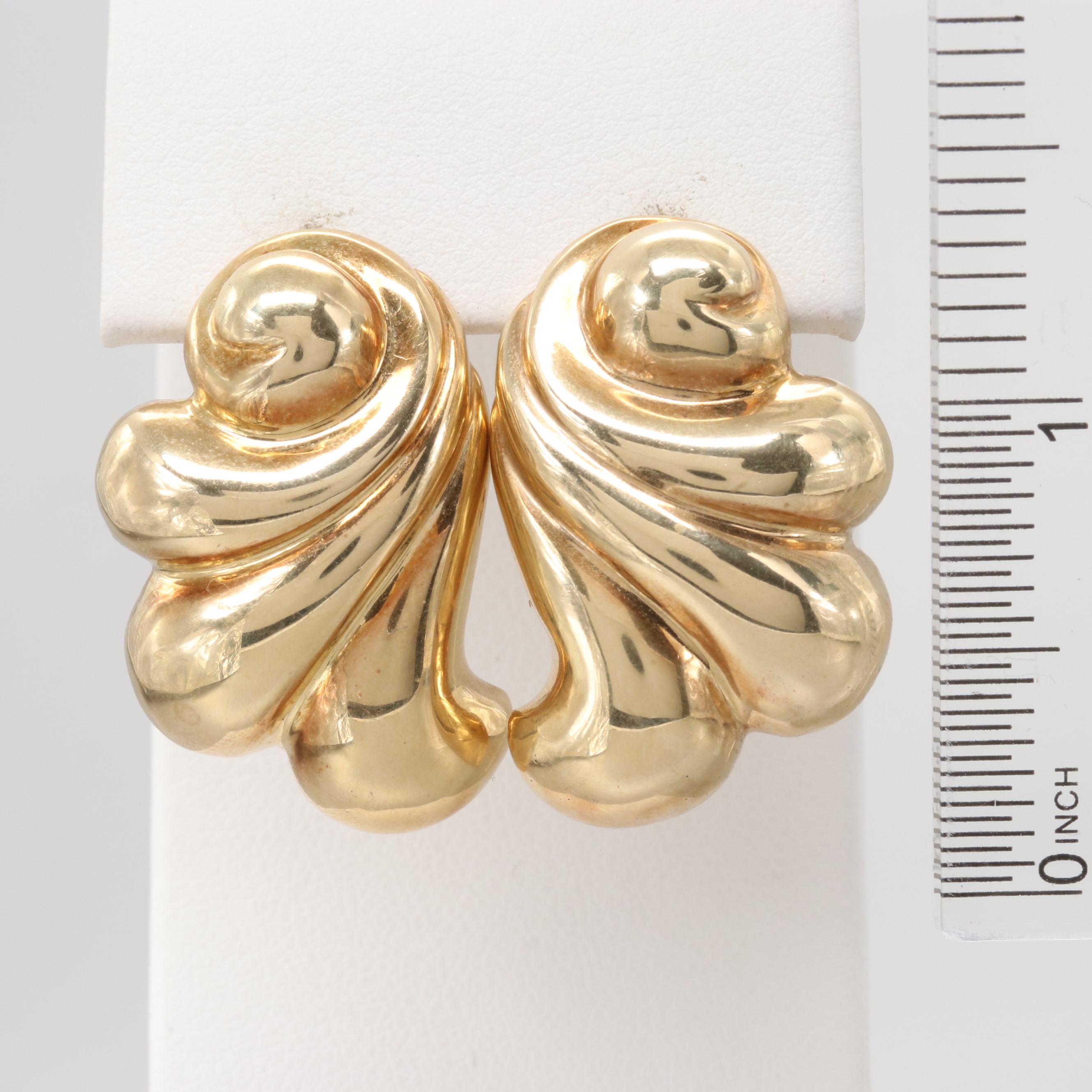 14K Yellow Gold Scroll Motif Earrings