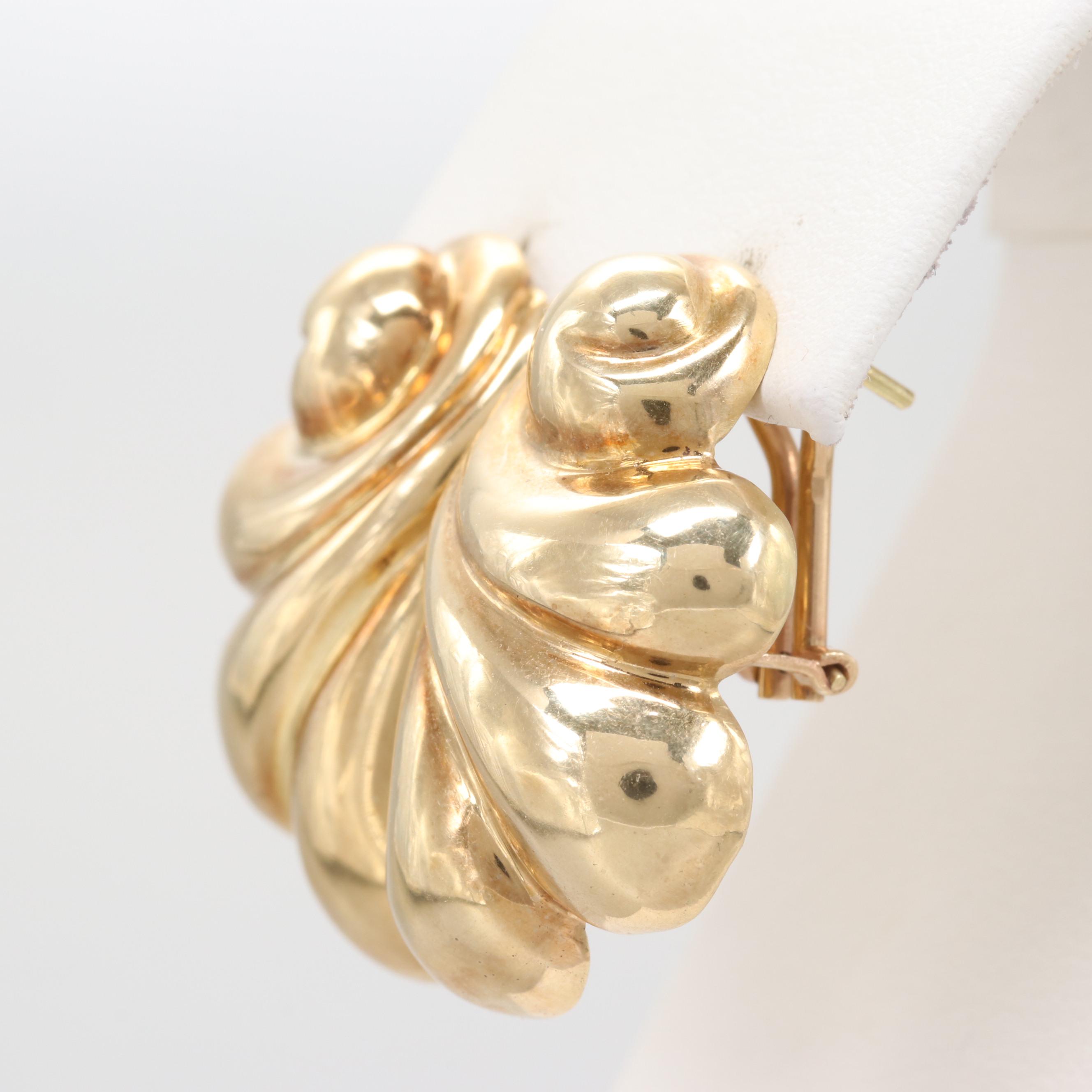 14K Yellow Gold Scroll Motif Earrings