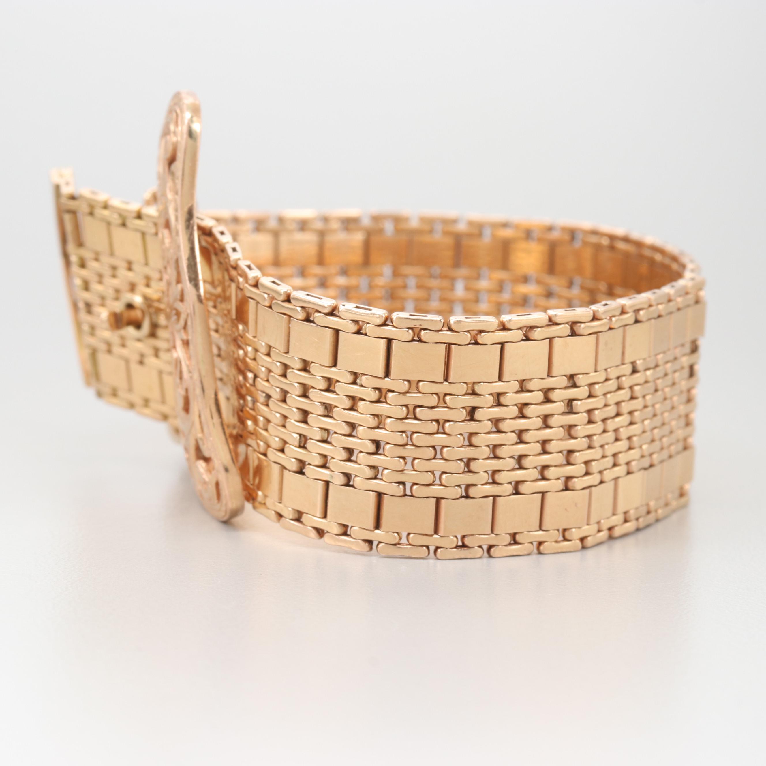 Vintage 14K Yellow Gold Articulated Jarretiére Bracelet with Buckle Fastener