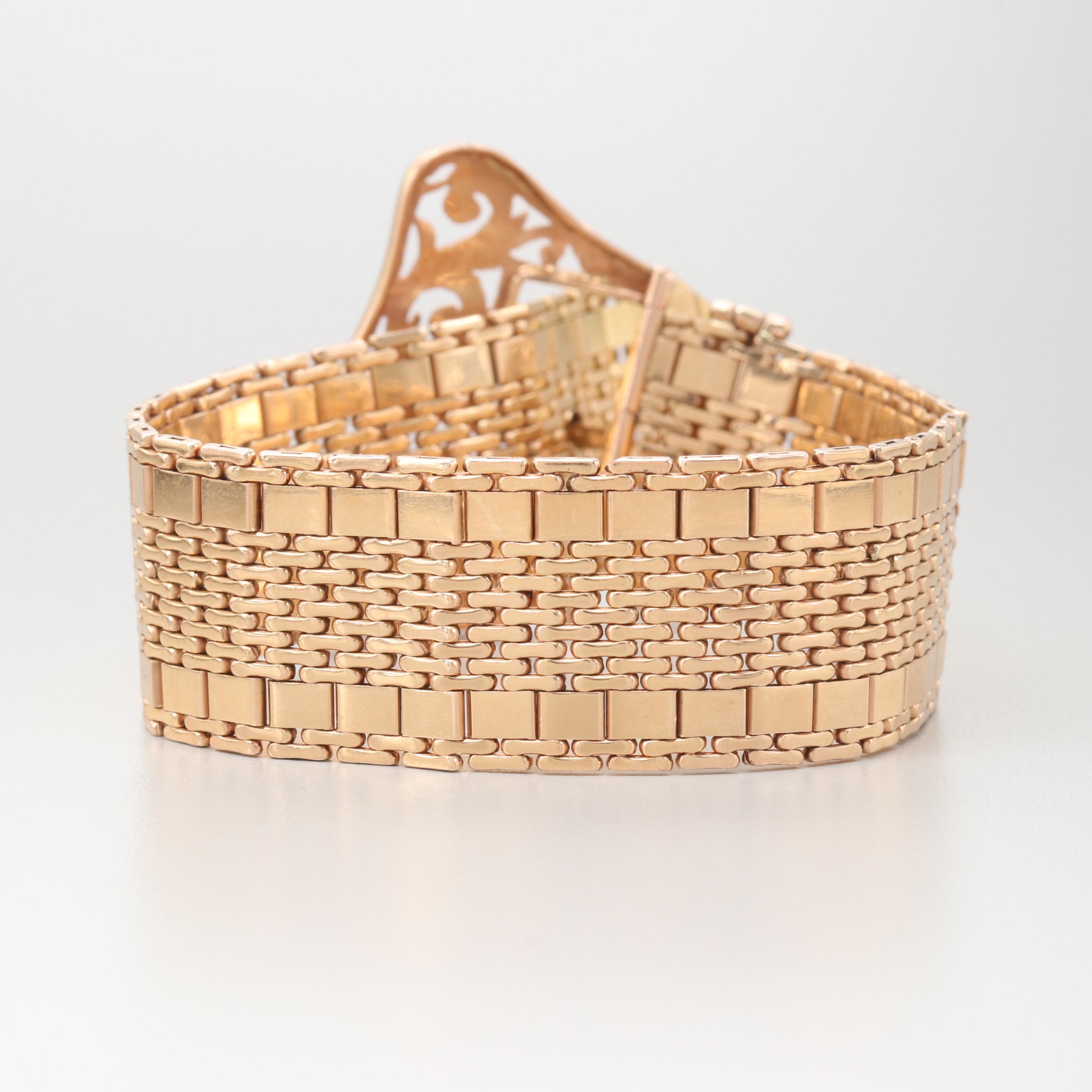 Vintage 14K Yellow Gold Articulated Jarretiére Bracelet with Buckle Fastener