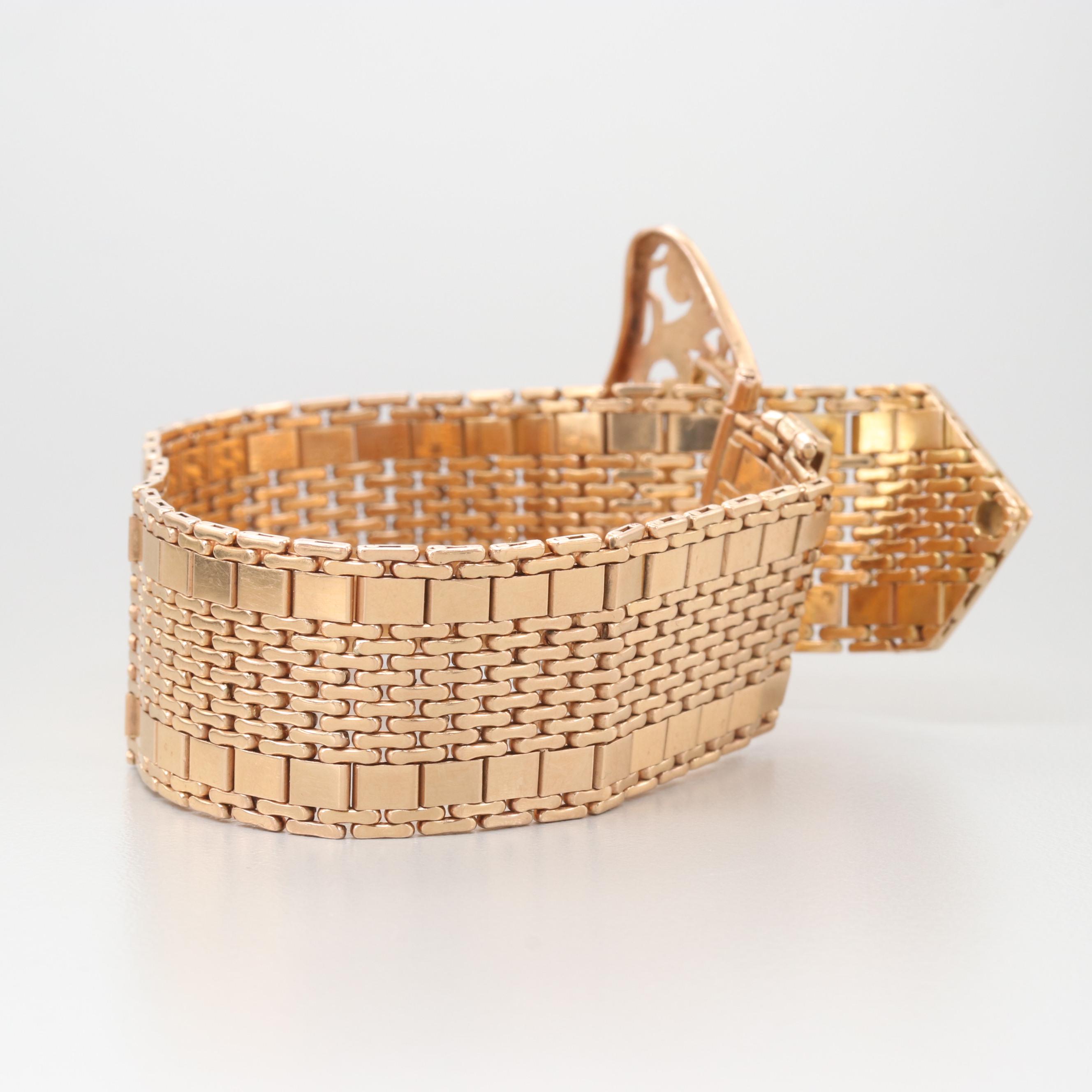 Vintage 14K Yellow Gold Articulated Jarretiére Bracelet with Buckle Fastener