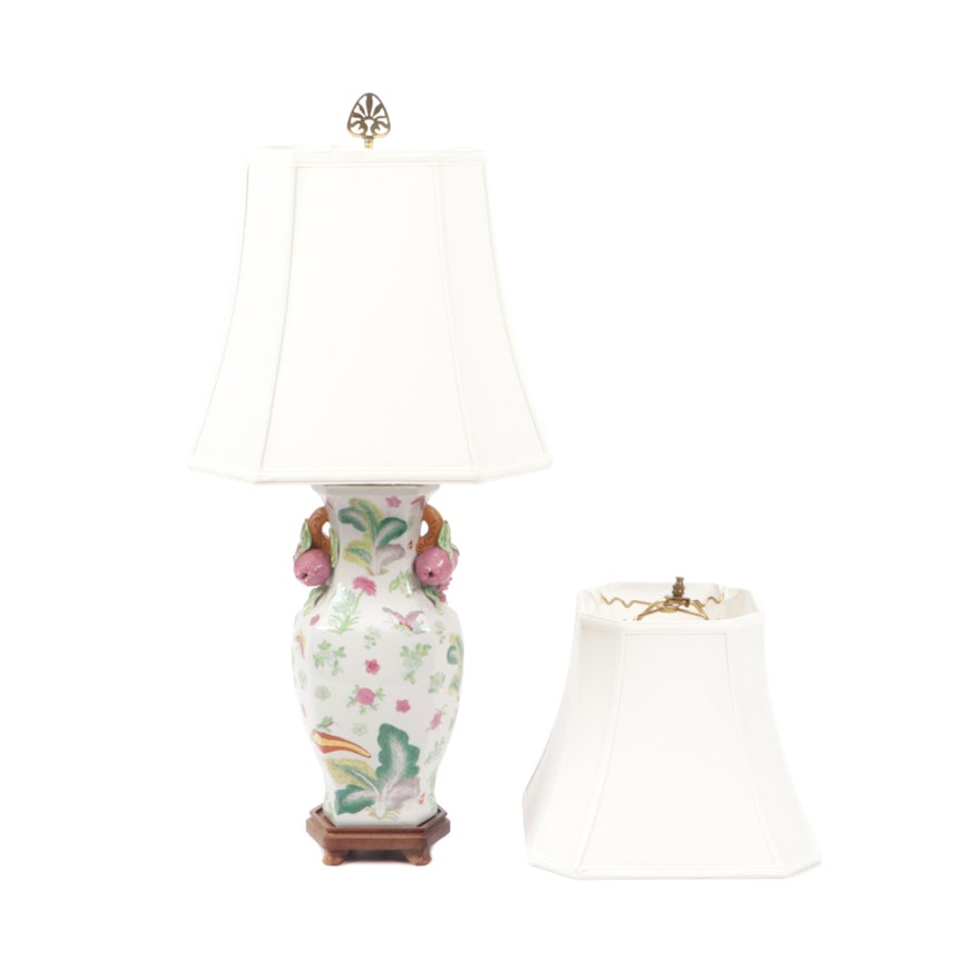 Painted Ceramic Table Lamp with Two Shades