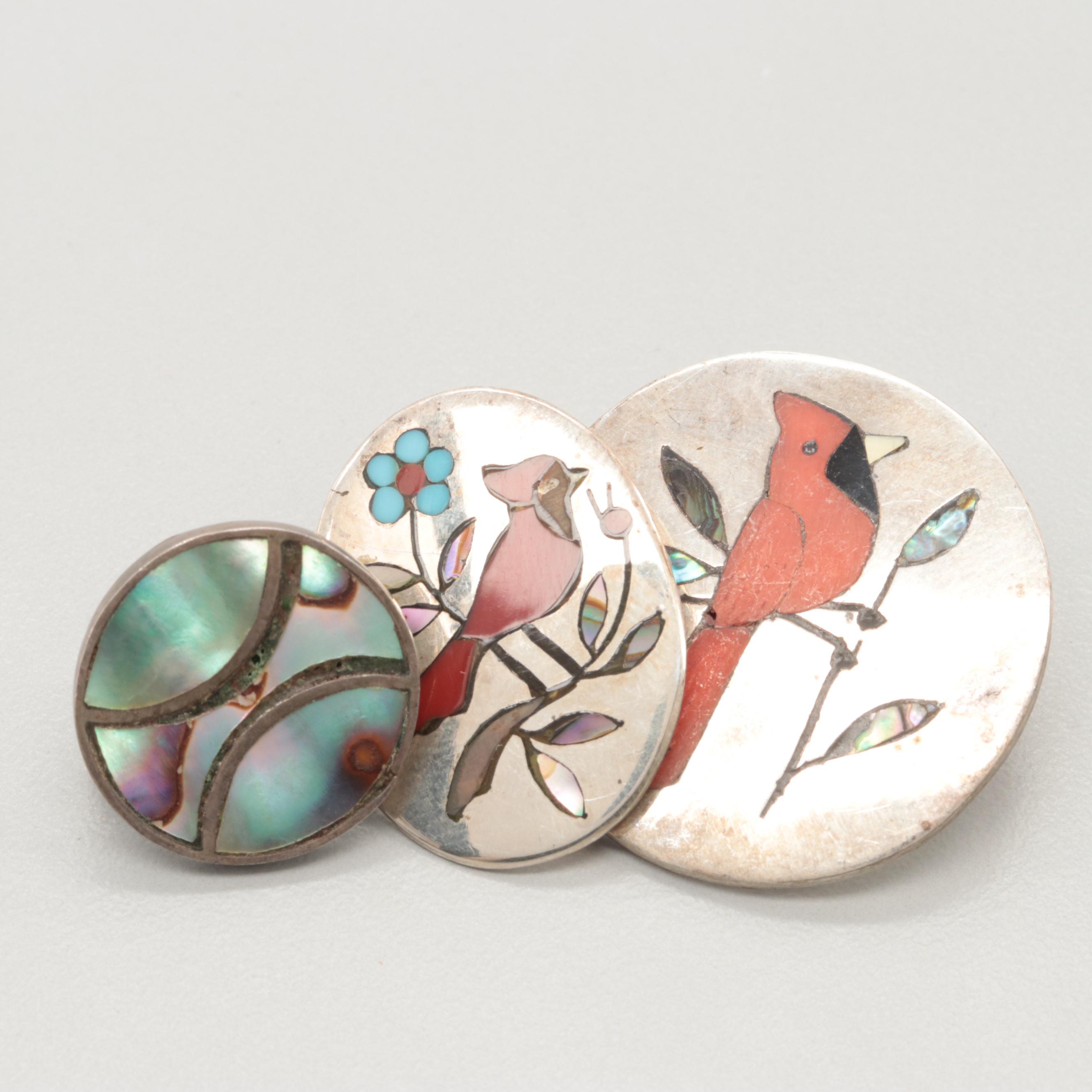 Southwestern Style Sterling Silver Abalone and Coral Earring Assortment