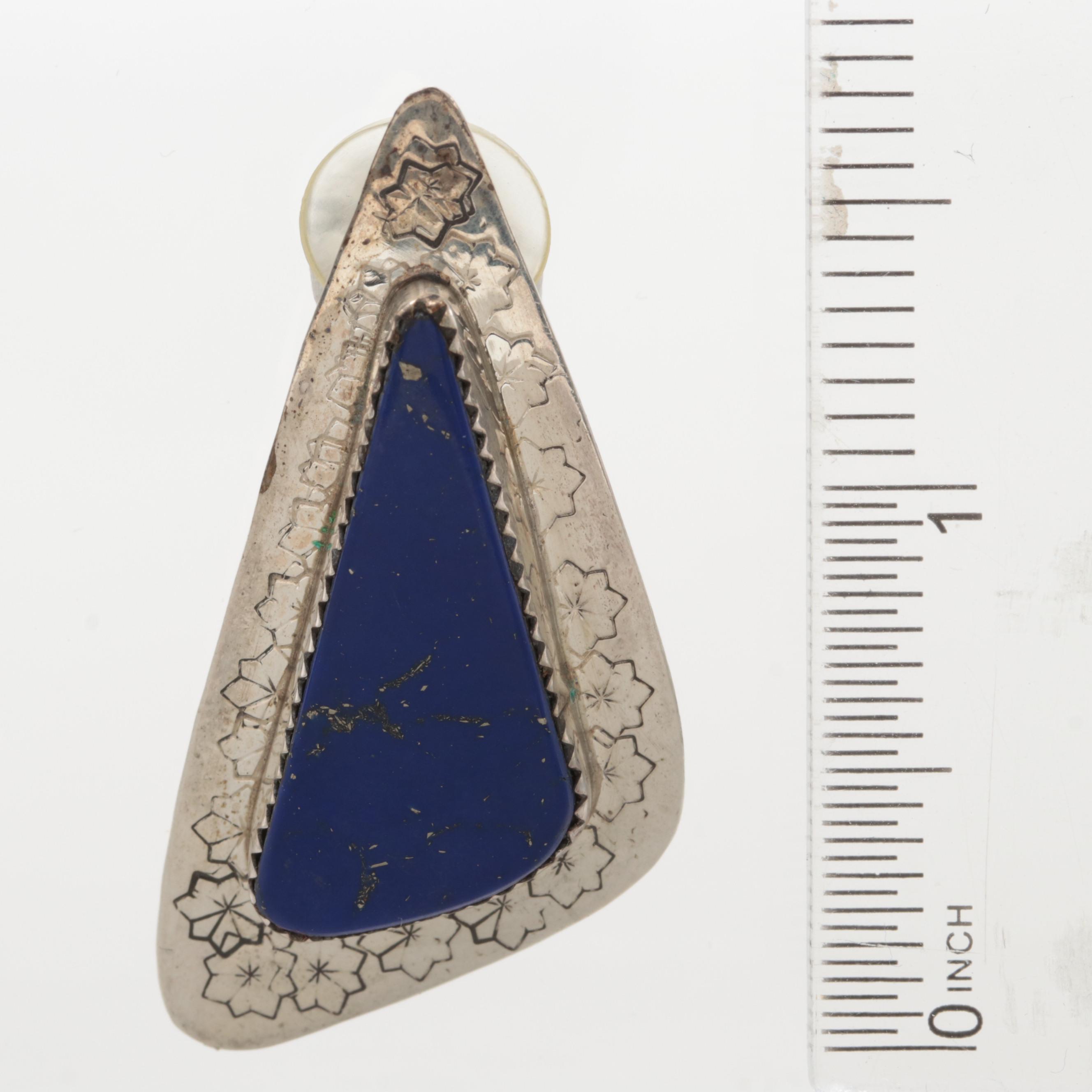 Southwest Sterling Silver Black Onyx and Imitation Lapis Lazuli Earrings