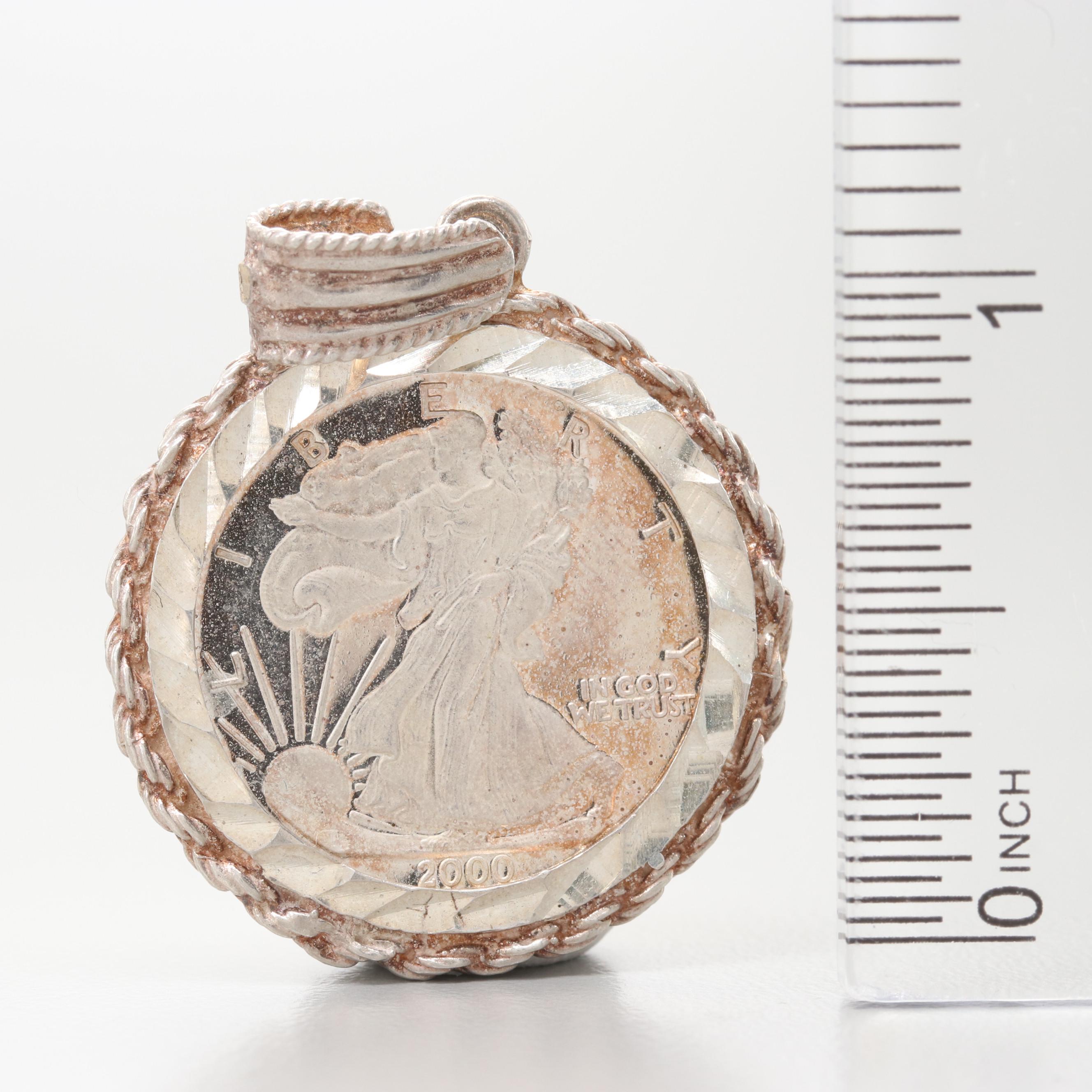 Sterling Silver Bezel with 2000 "Millennium Eagle" Silver Bullion Coin Necklace