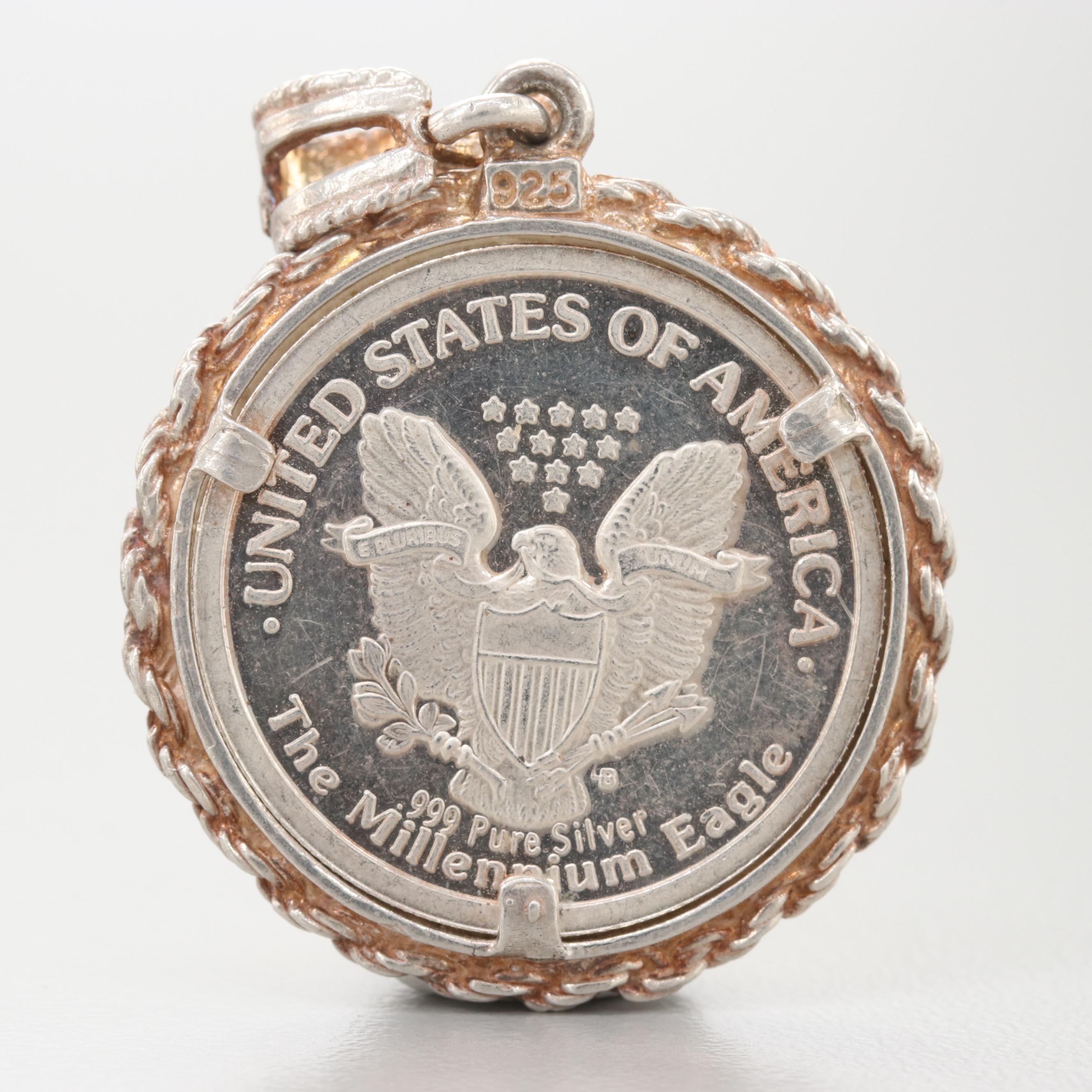 Sterling Silver Bezel with 2000 "Millennium Eagle" Silver Bullion Coin Necklace