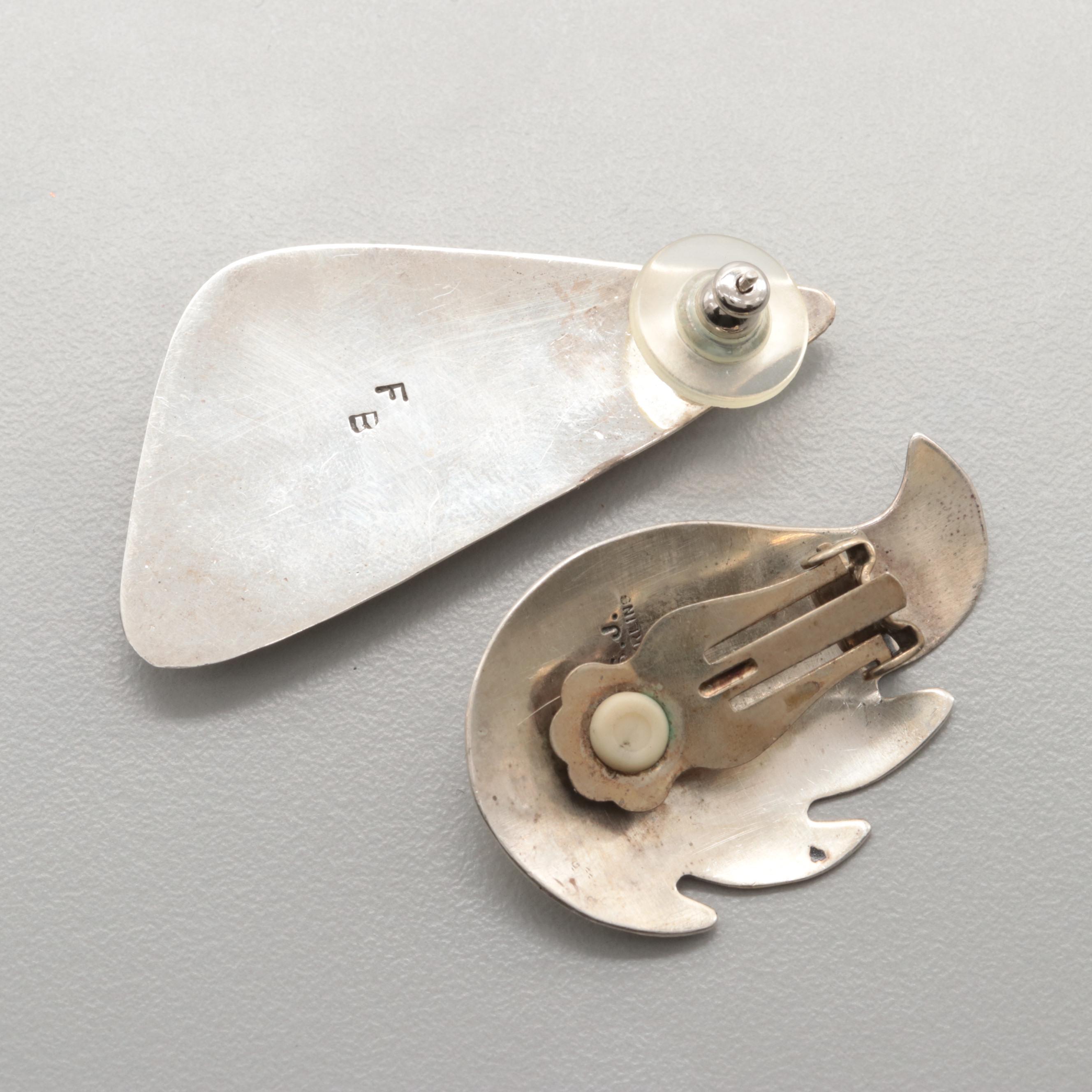 Southwest Sterling Silver Black Onyx and Imitation Lapis Lazuli Earrings