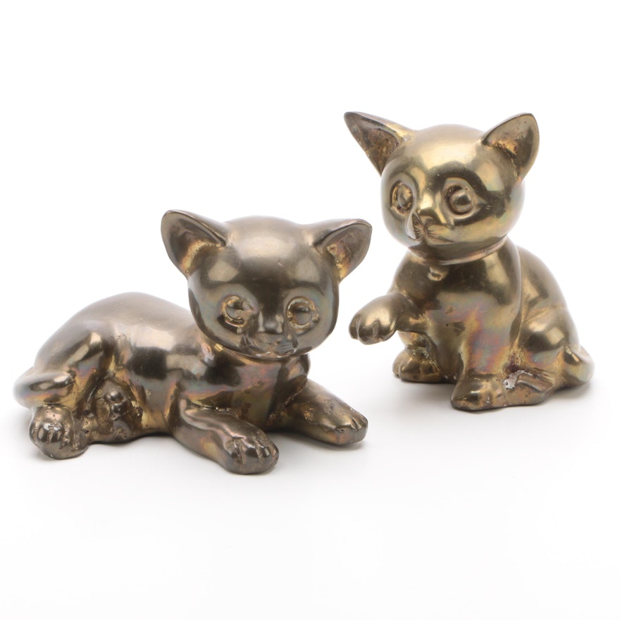 Brass Plated Kitten Figurines, Late 20th Century