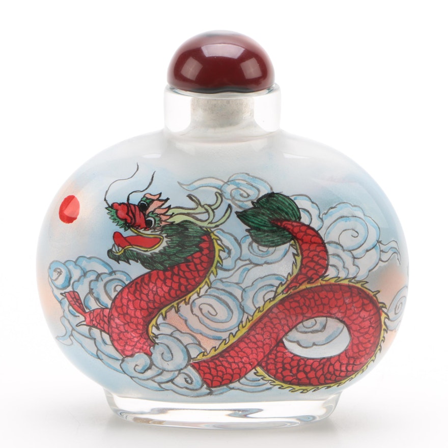 Chinese Reverse Painted Glass Snuff Bottle with Dragon Motif