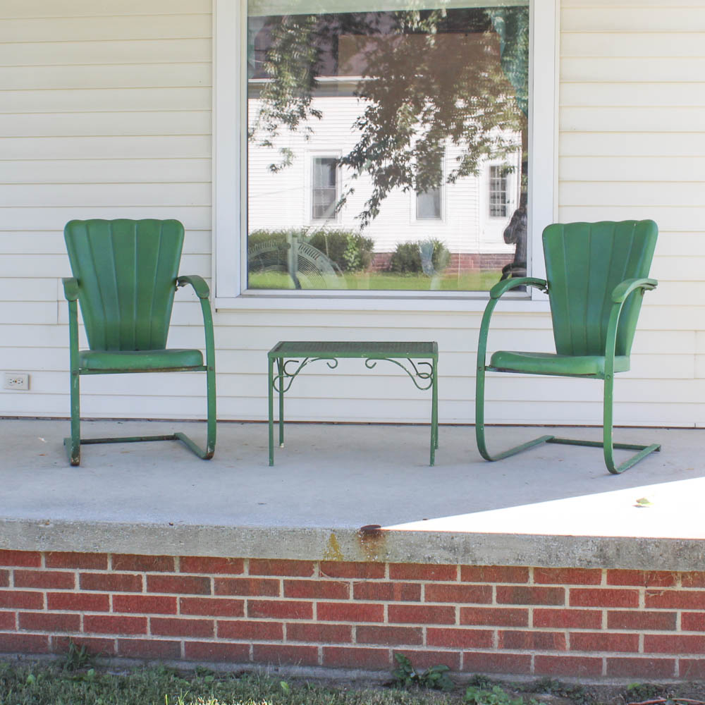 Mid Century Modern Green Metal Patio Furniture