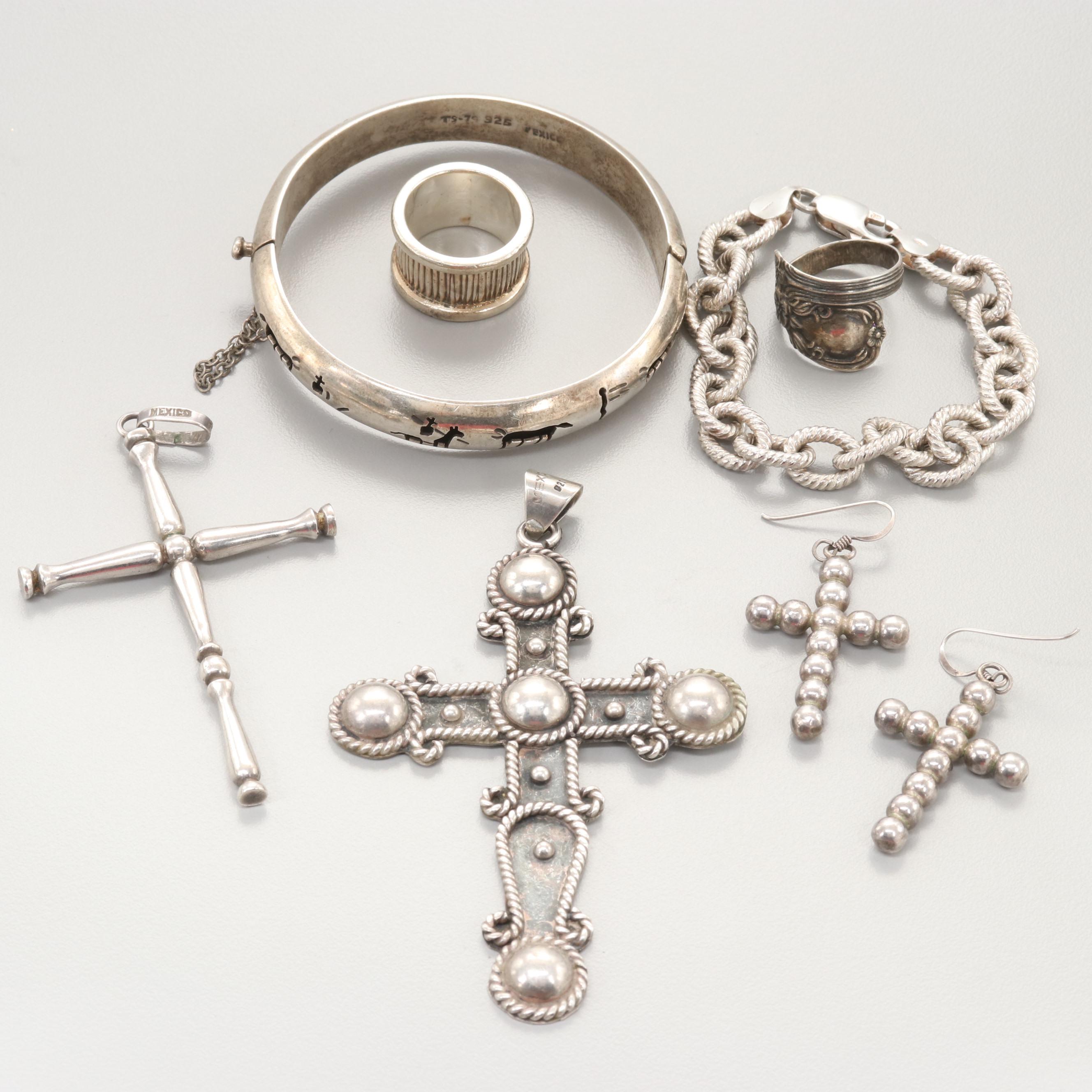 Sterling Silver Jewelry Assortment Including Cross Motifs