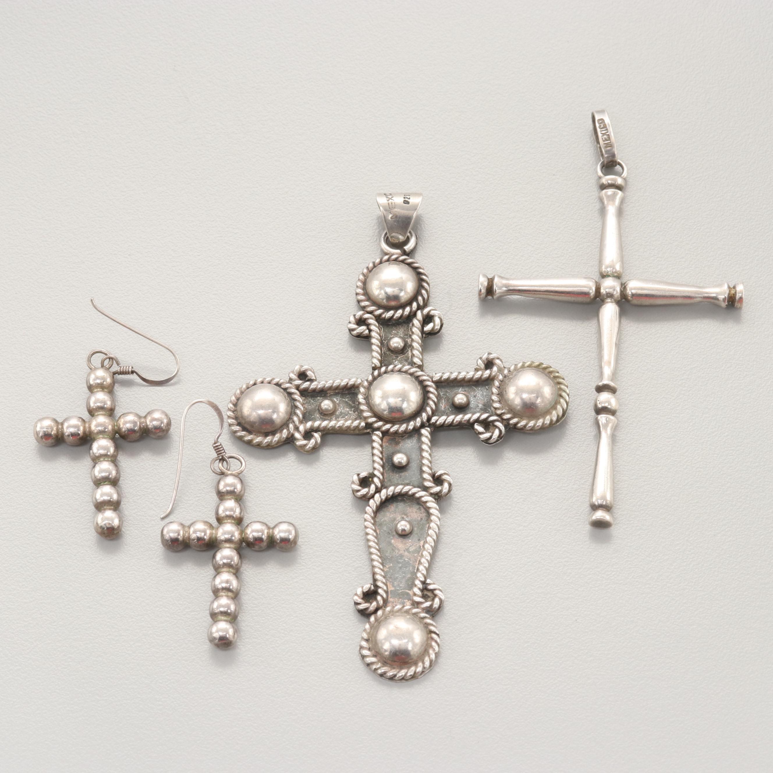 Sterling Silver Jewelry Assortment Including Cross Motifs