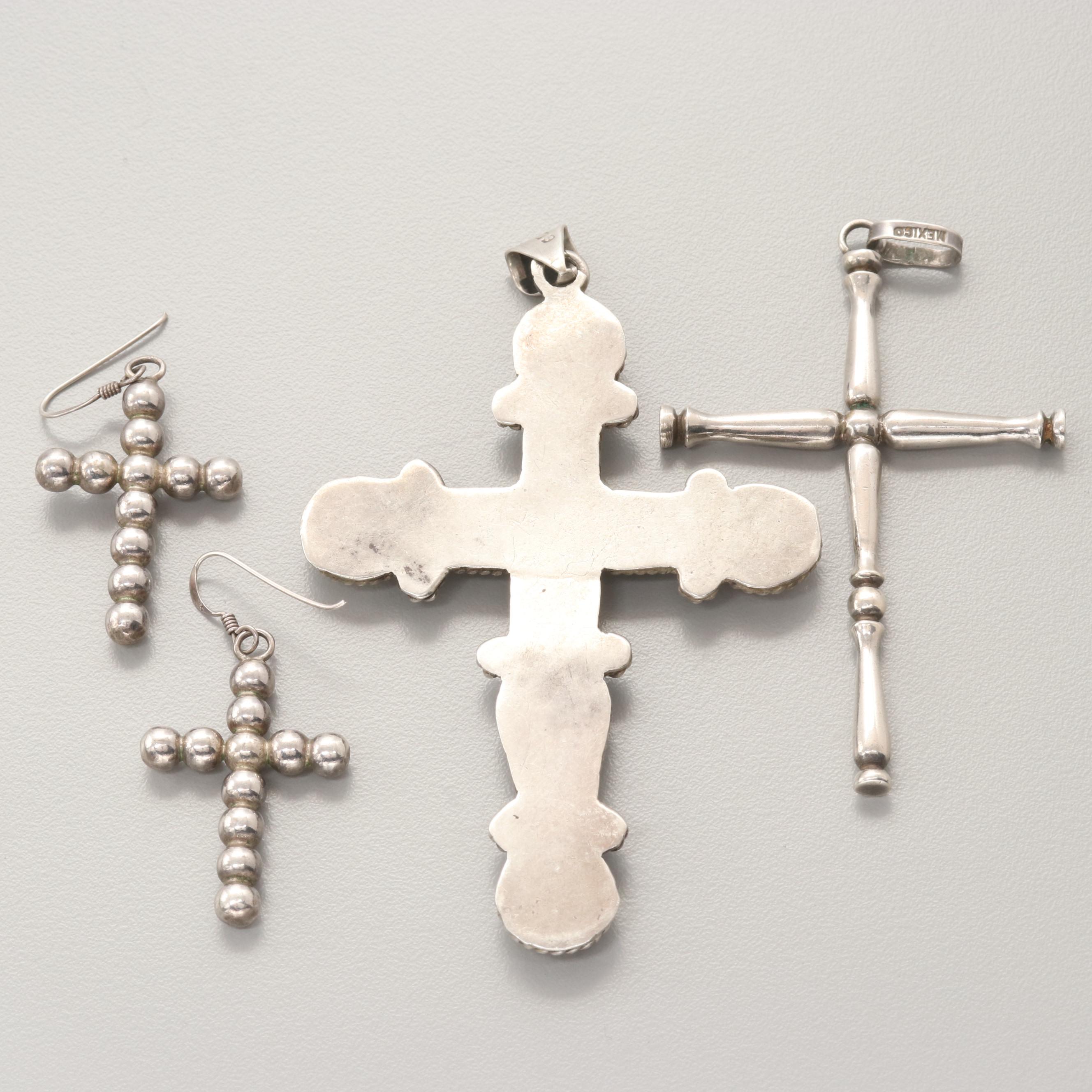 Sterling Silver Jewelry Assortment Including Cross Motifs