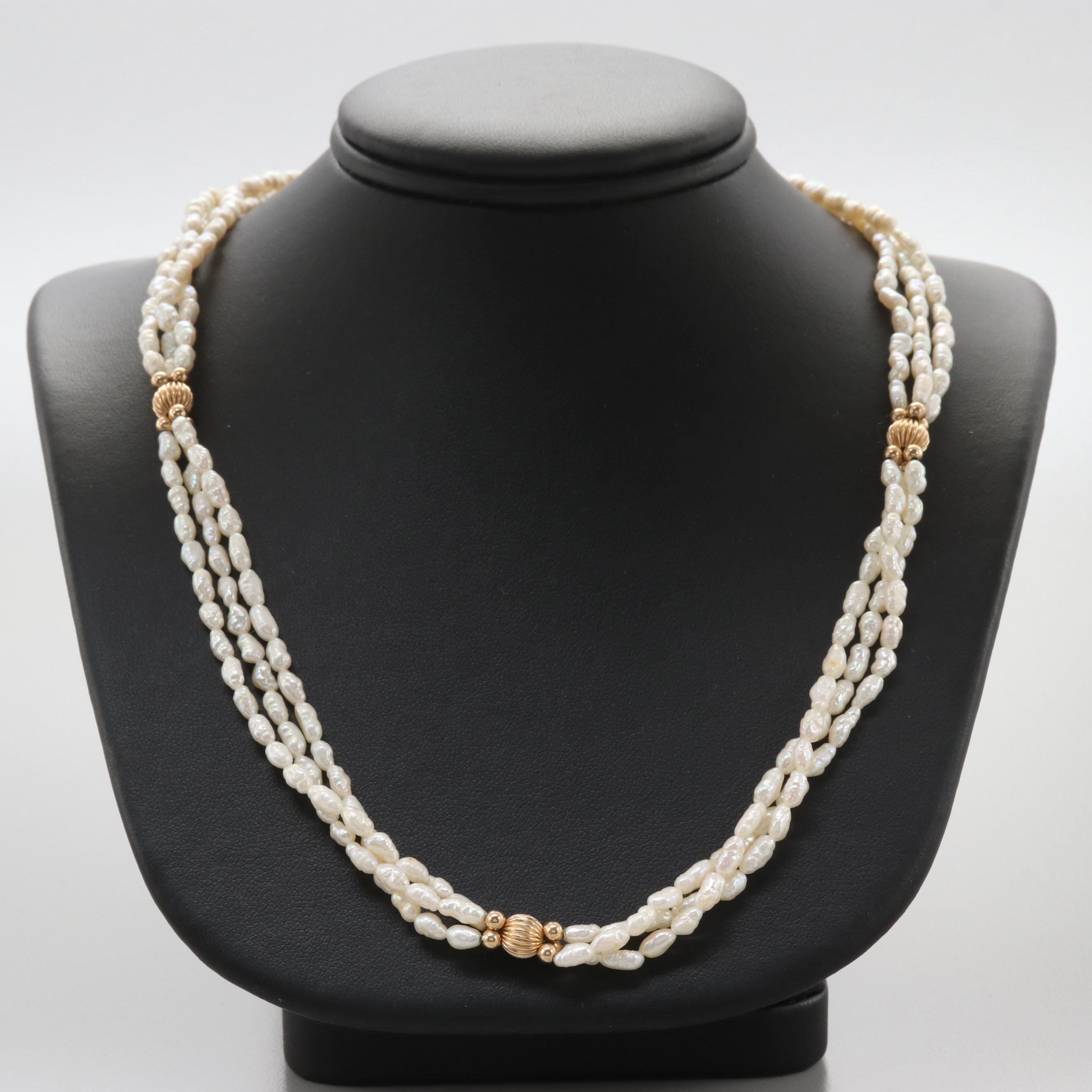 14K Yellow Gold Cultured Pearl Necklace