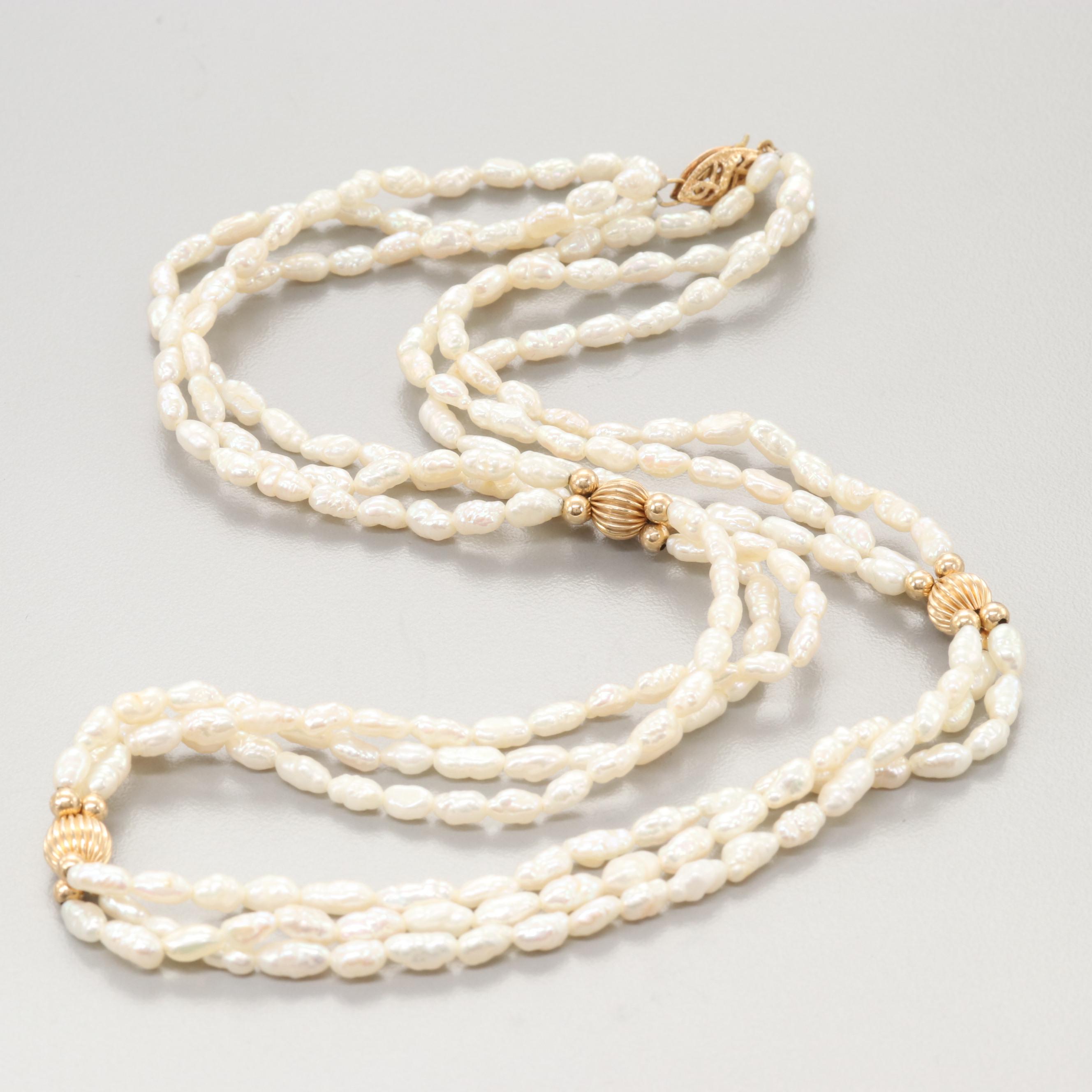 14K Yellow Gold Cultured Pearl Necklace