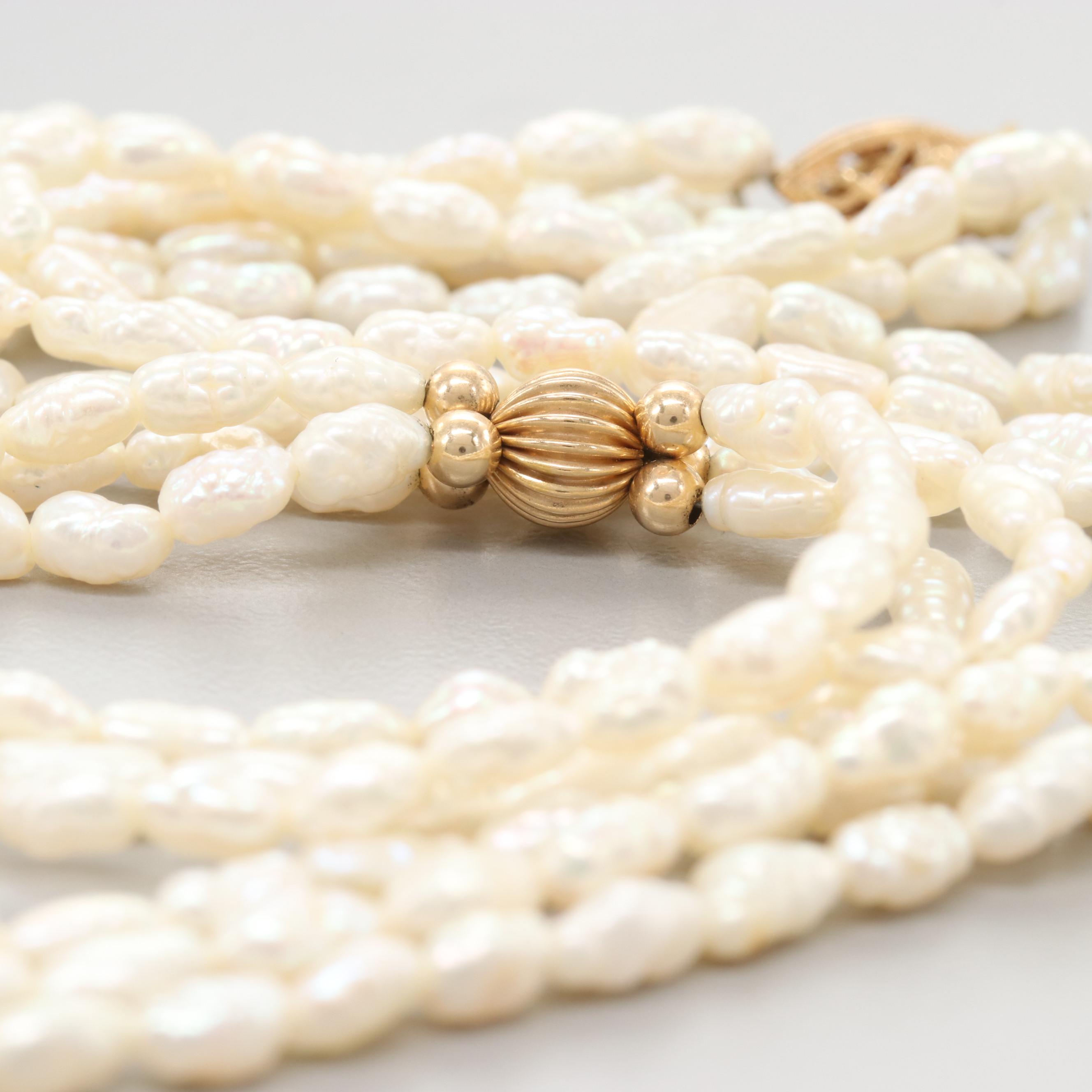 14K Yellow Gold Cultured Pearl Necklace