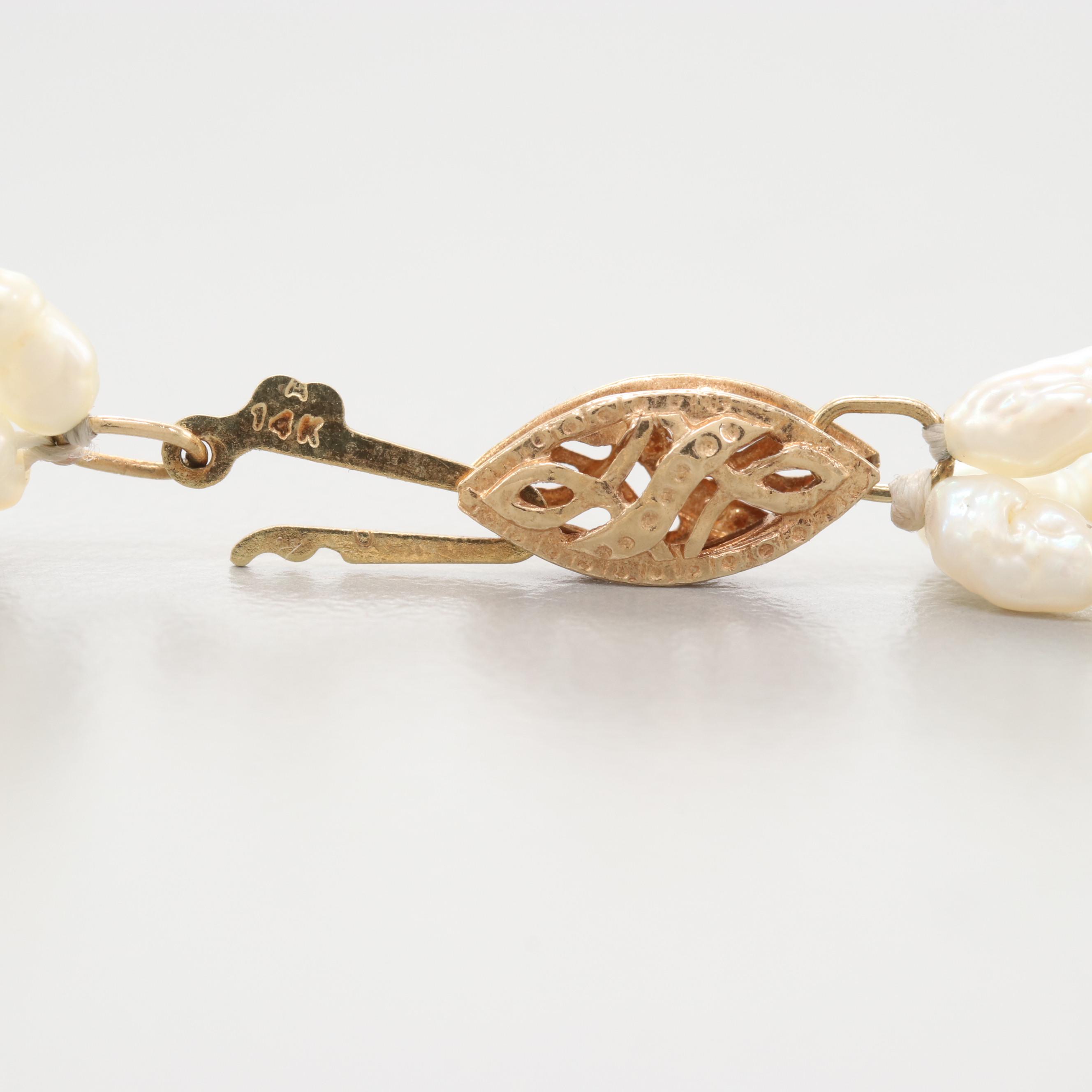 14K Yellow Gold Cultured Pearl Necklace