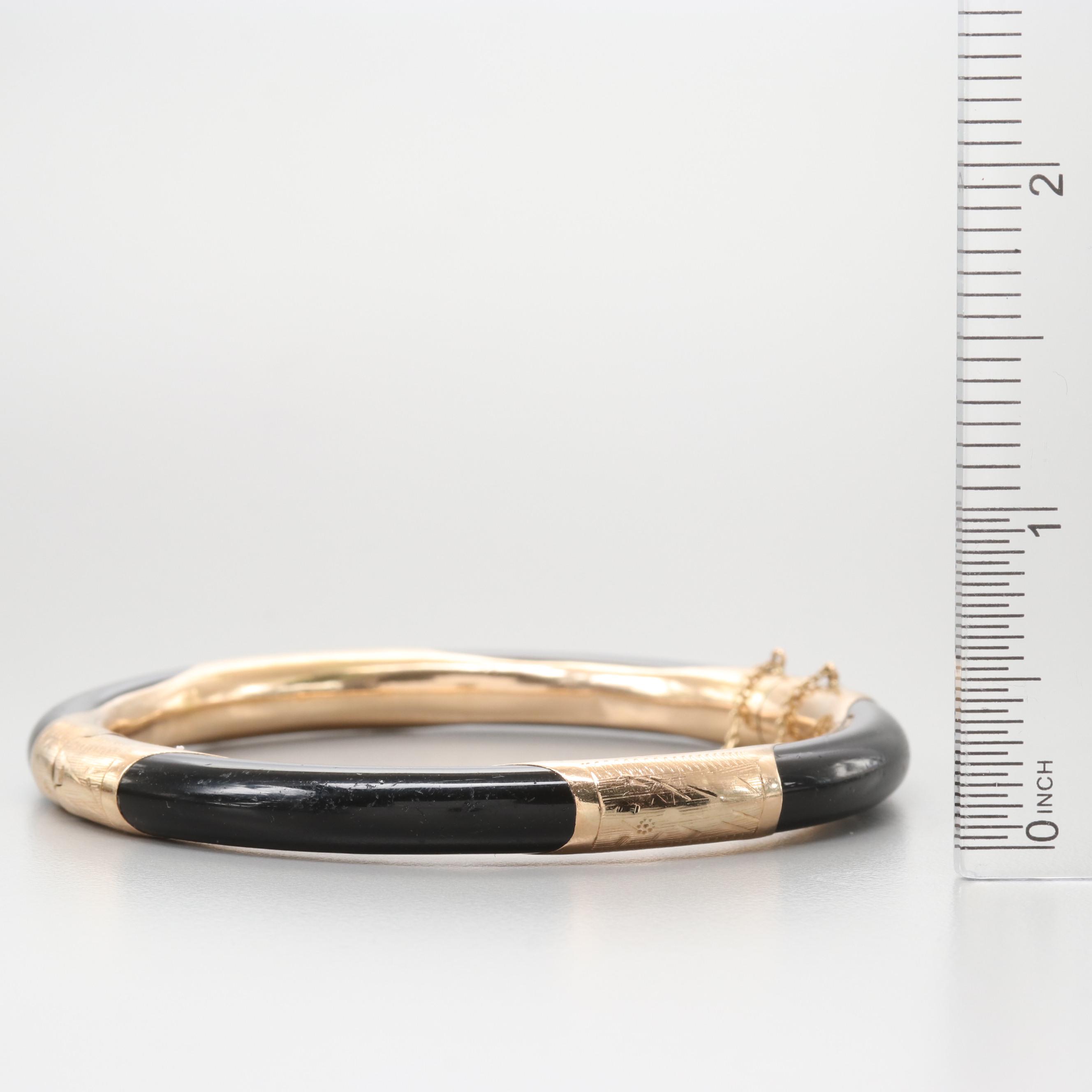 14K Yellow Gold Glass Inlay Bangle