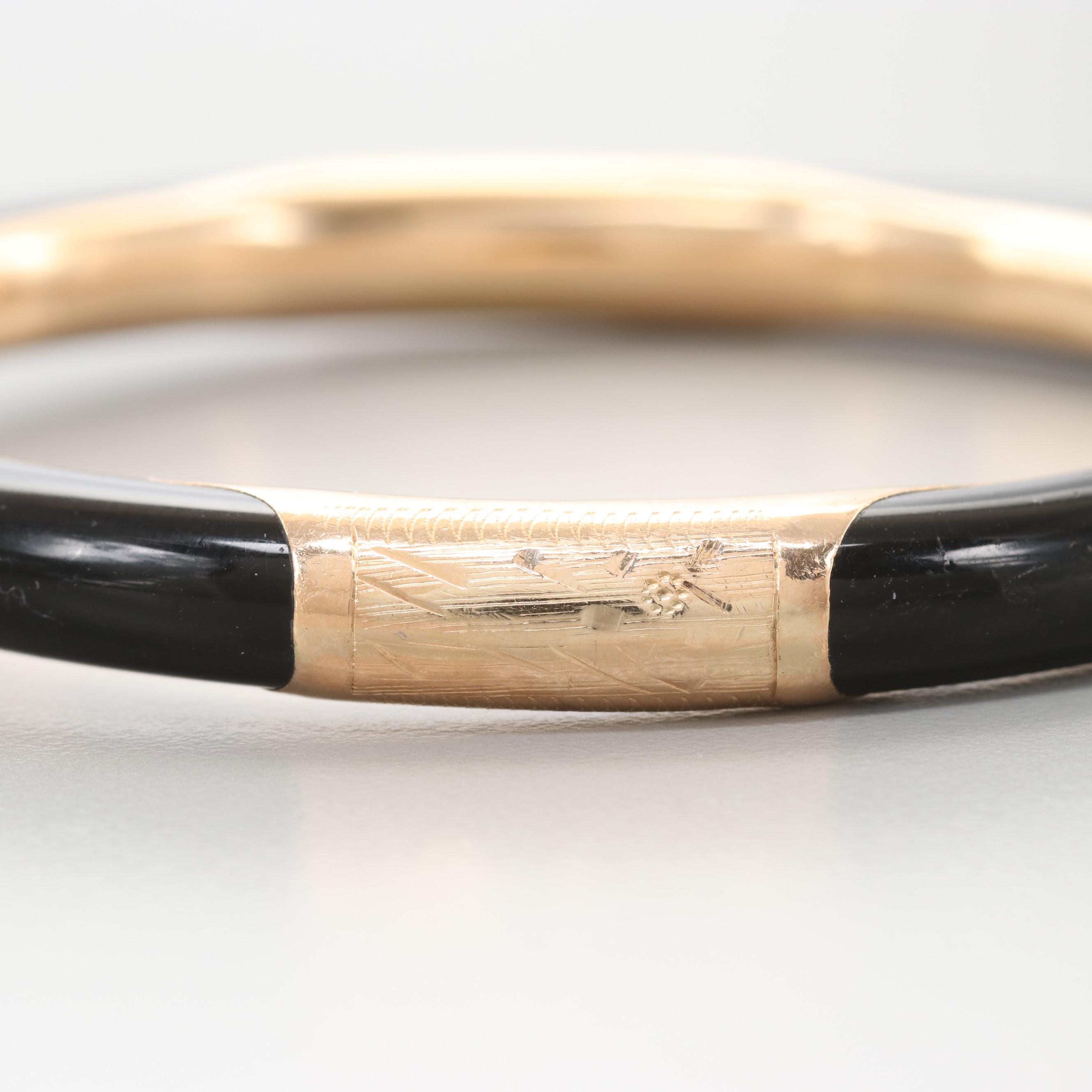 14K Yellow Gold Glass Inlay Bangle