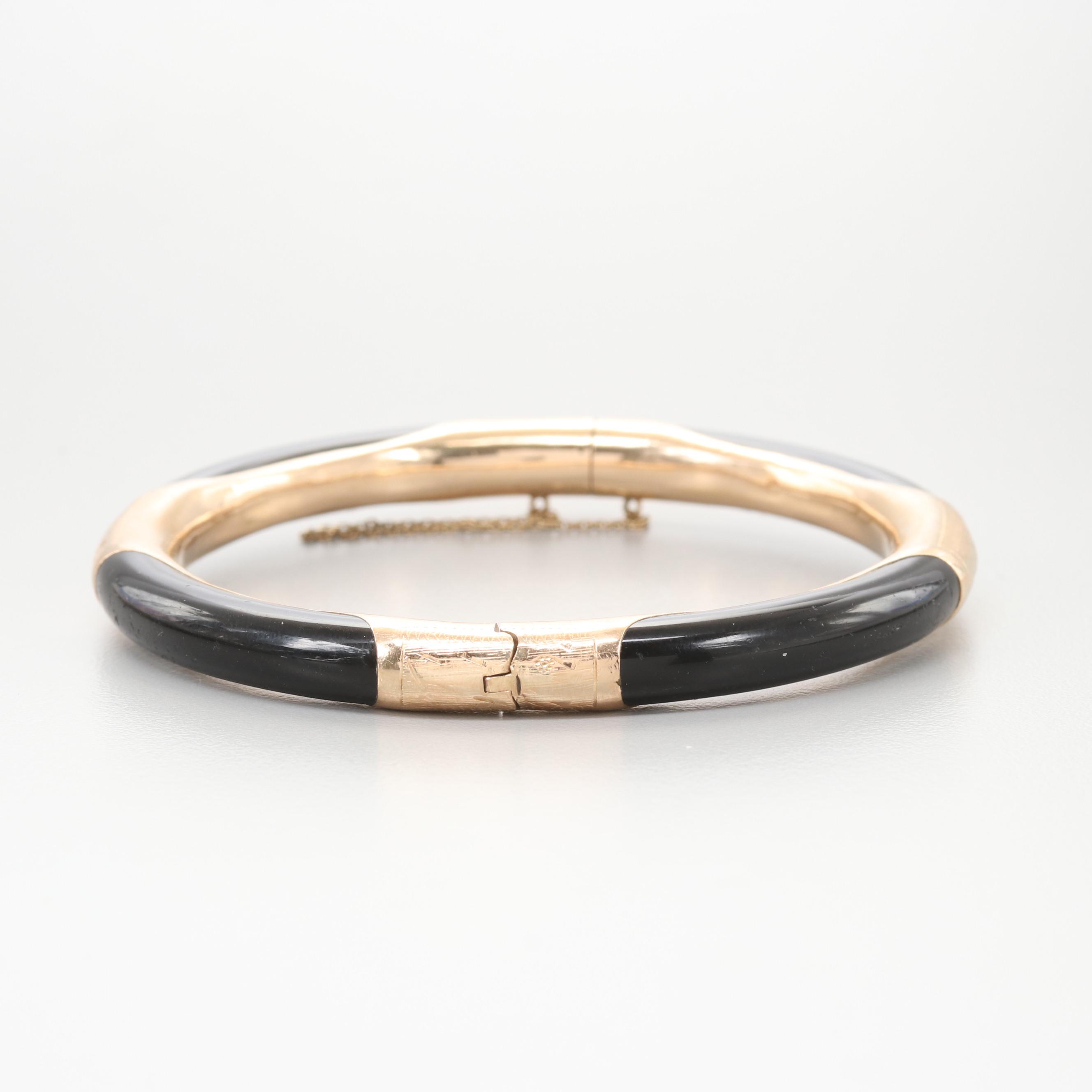 14K Yellow Gold Glass Inlay Bangle