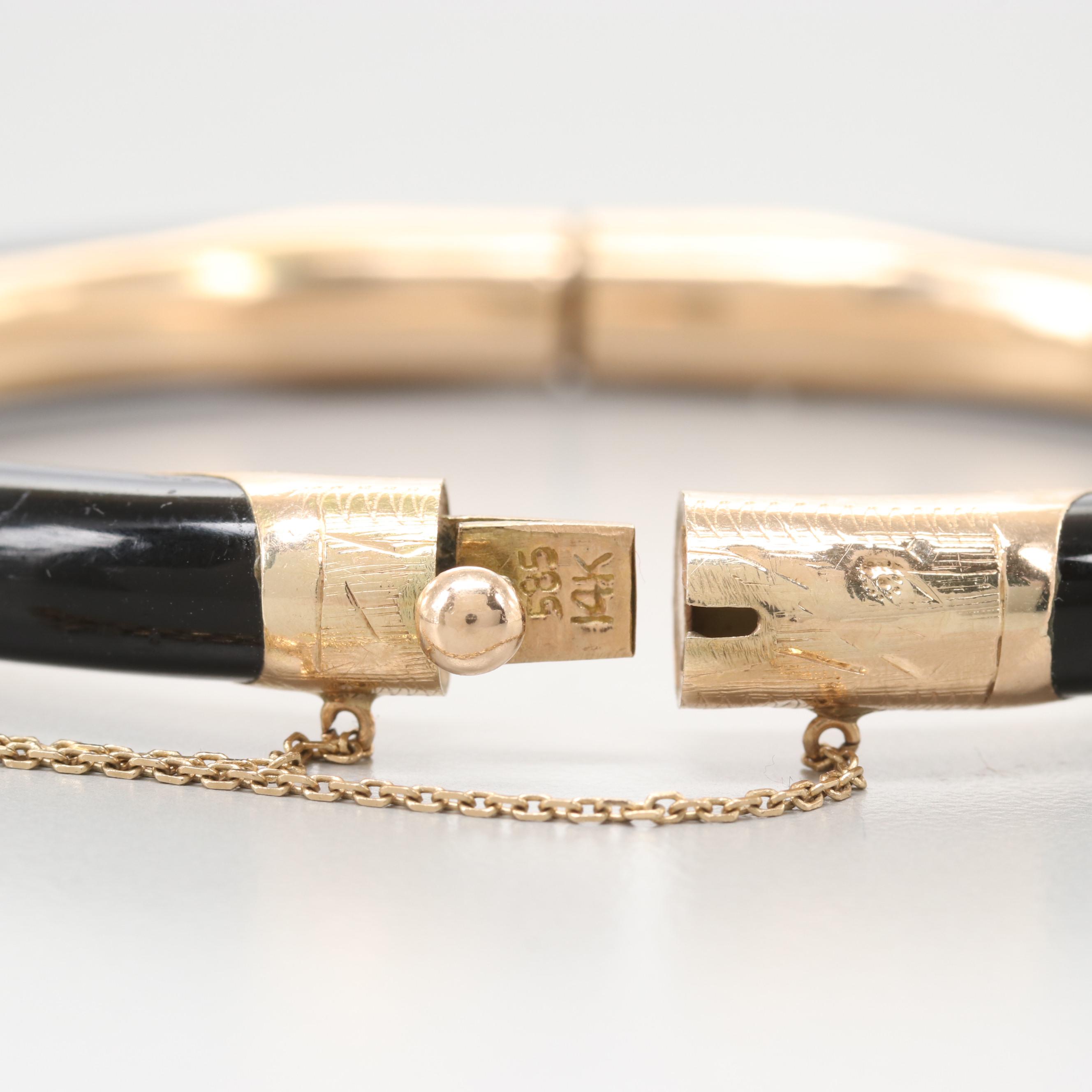 14K Yellow Gold Glass Inlay Bangle