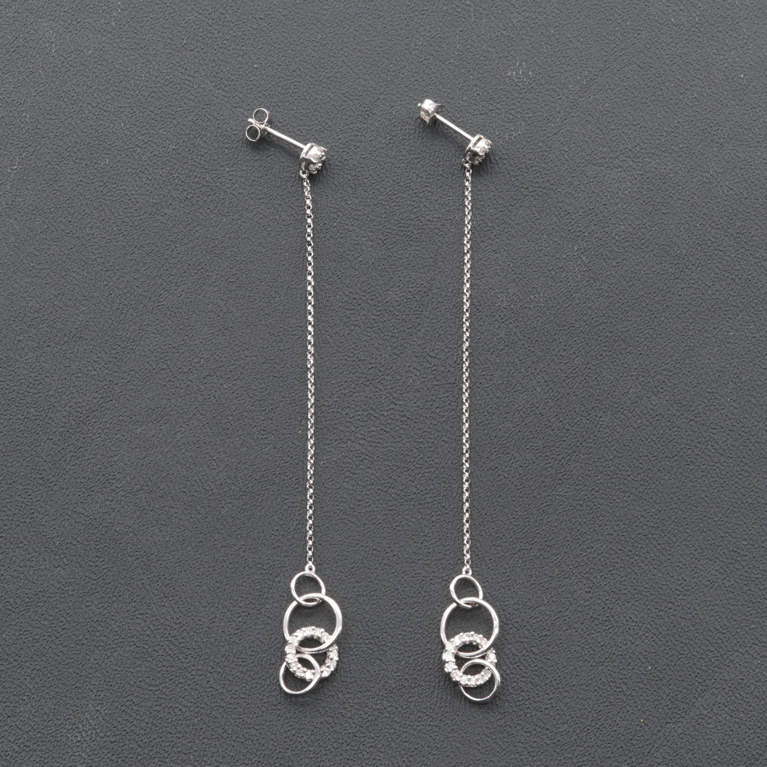 14K White Gold Diamond Drop Earrings