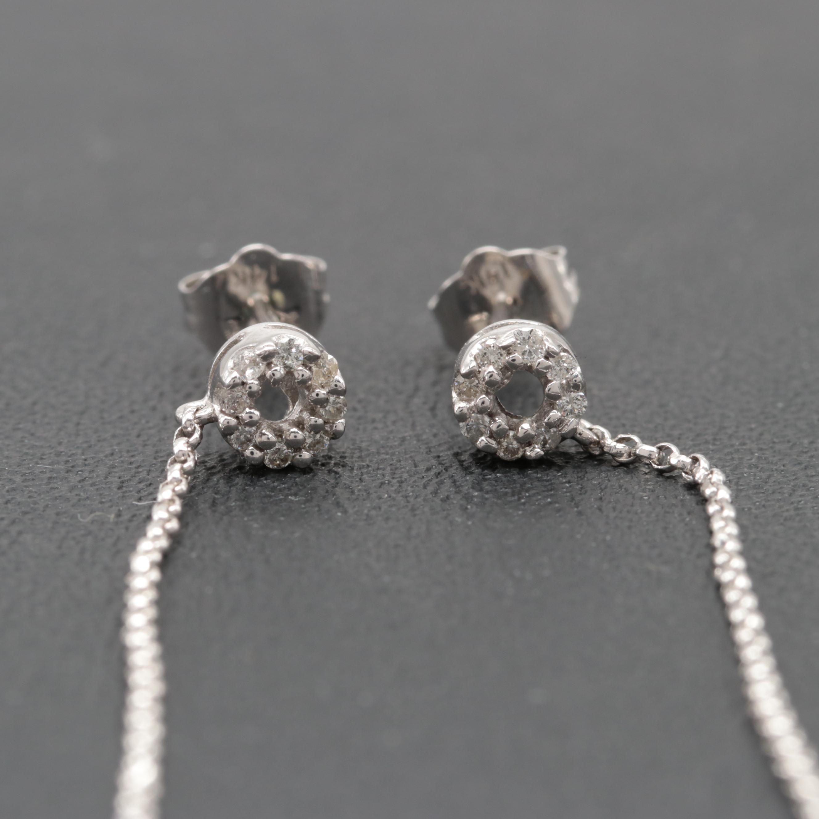 14K White Gold Diamond Drop Earrings