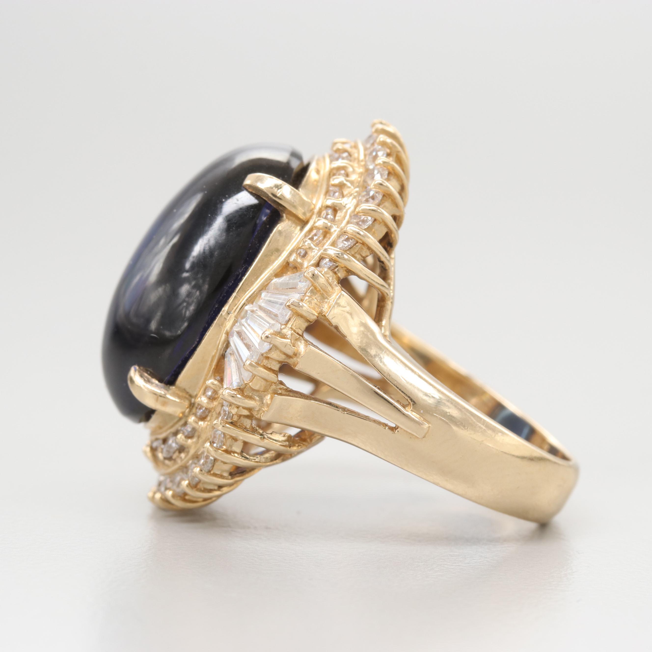 14K Yellow Gold Synthetic Sapphire and Cubic Zirconia Ring