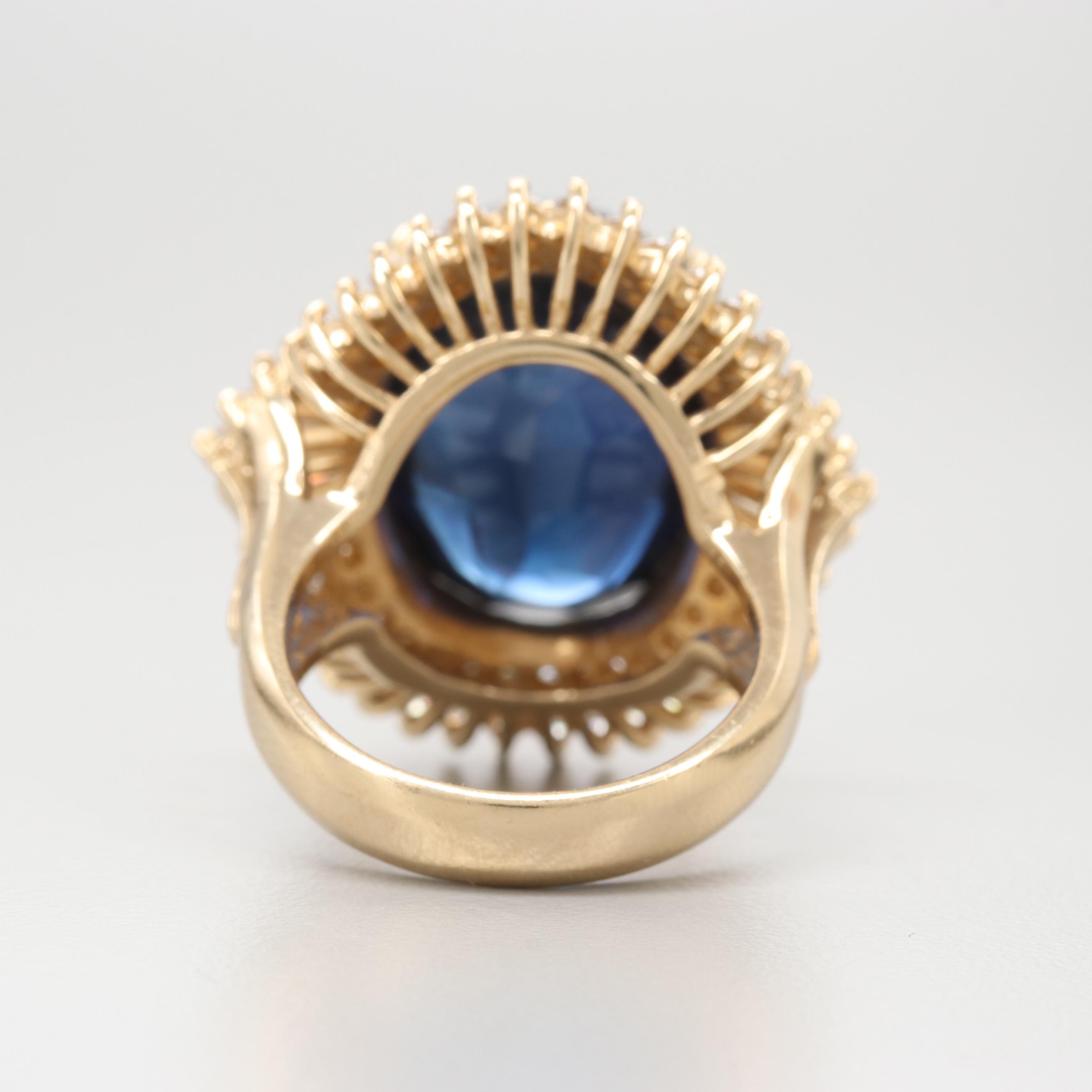14K Yellow Gold Synthetic Sapphire and Cubic Zirconia Ring