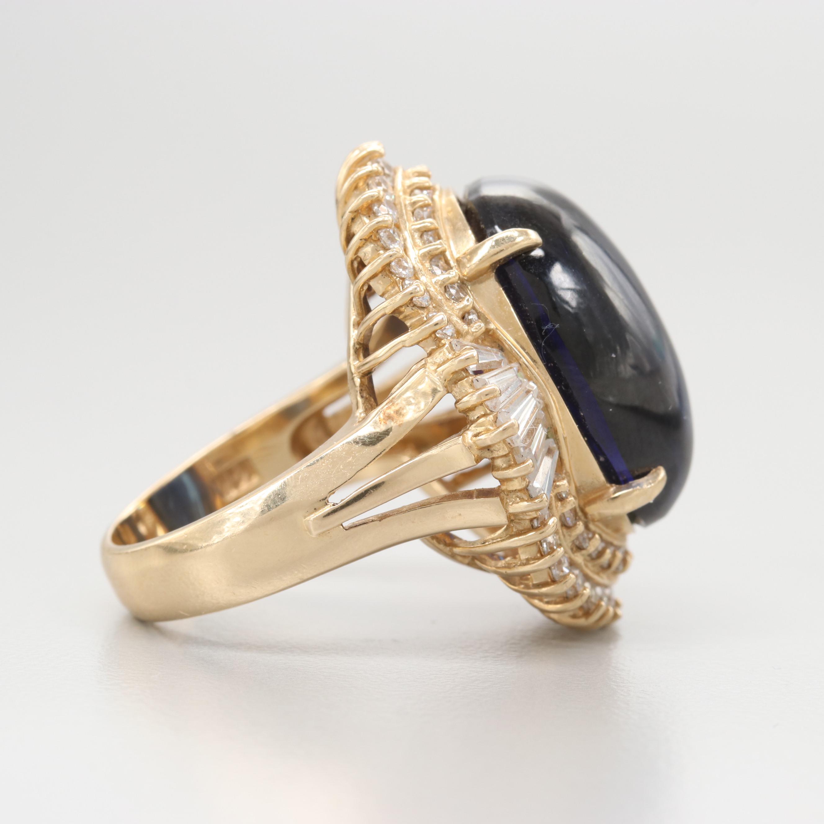 14K Yellow Gold Synthetic Sapphire and Cubic Zirconia Ring