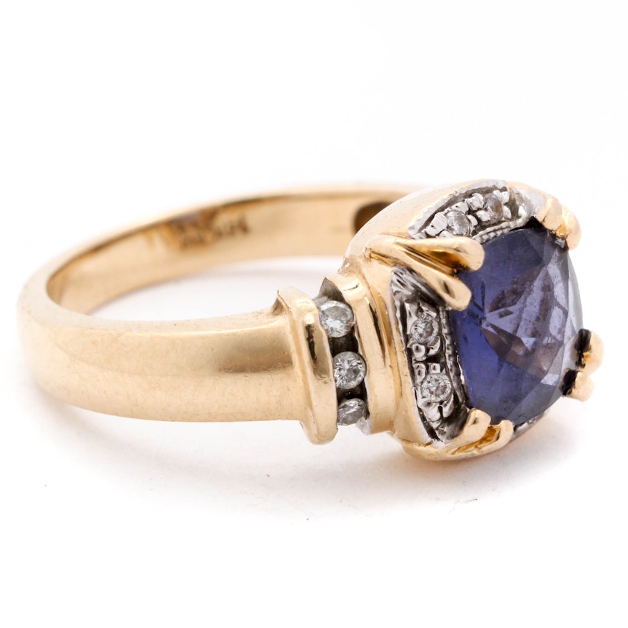 14K Yellow Gold, Amethyst and Diamond Ring