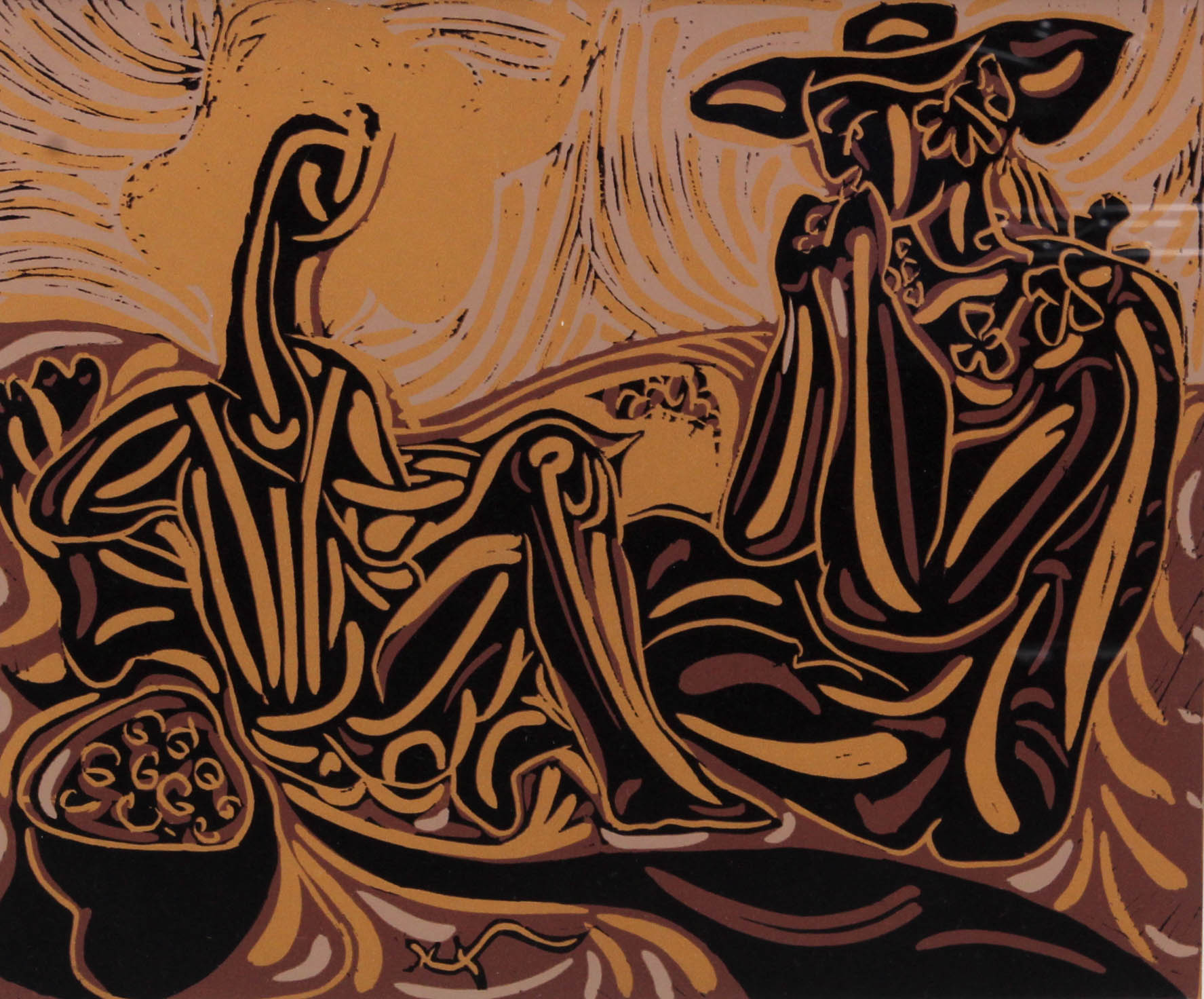 Pablo Picasso Color Linoleum Cut "After the Vintage"