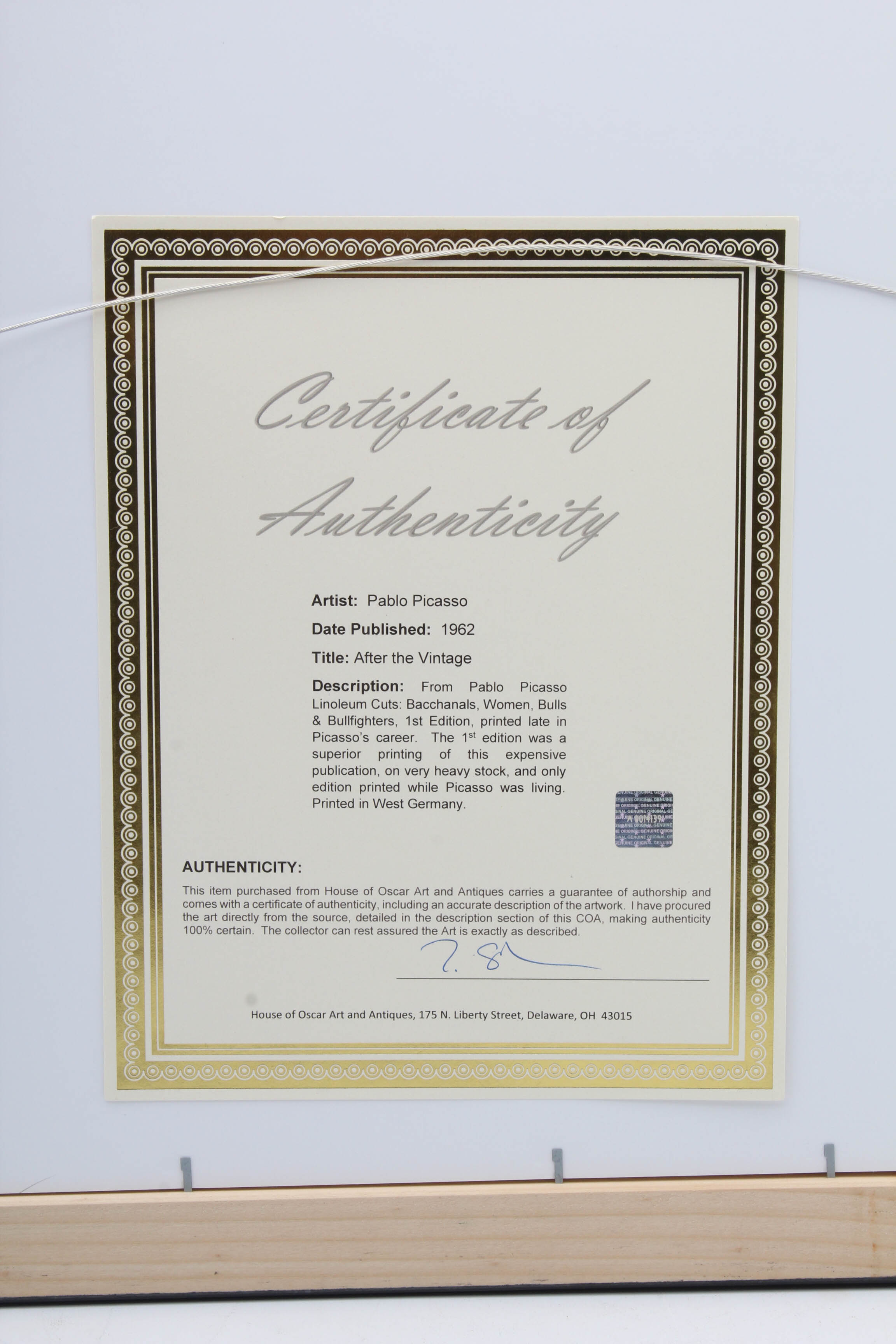 Pablo Picasso Color Linoleum Cut "After the Vintage"