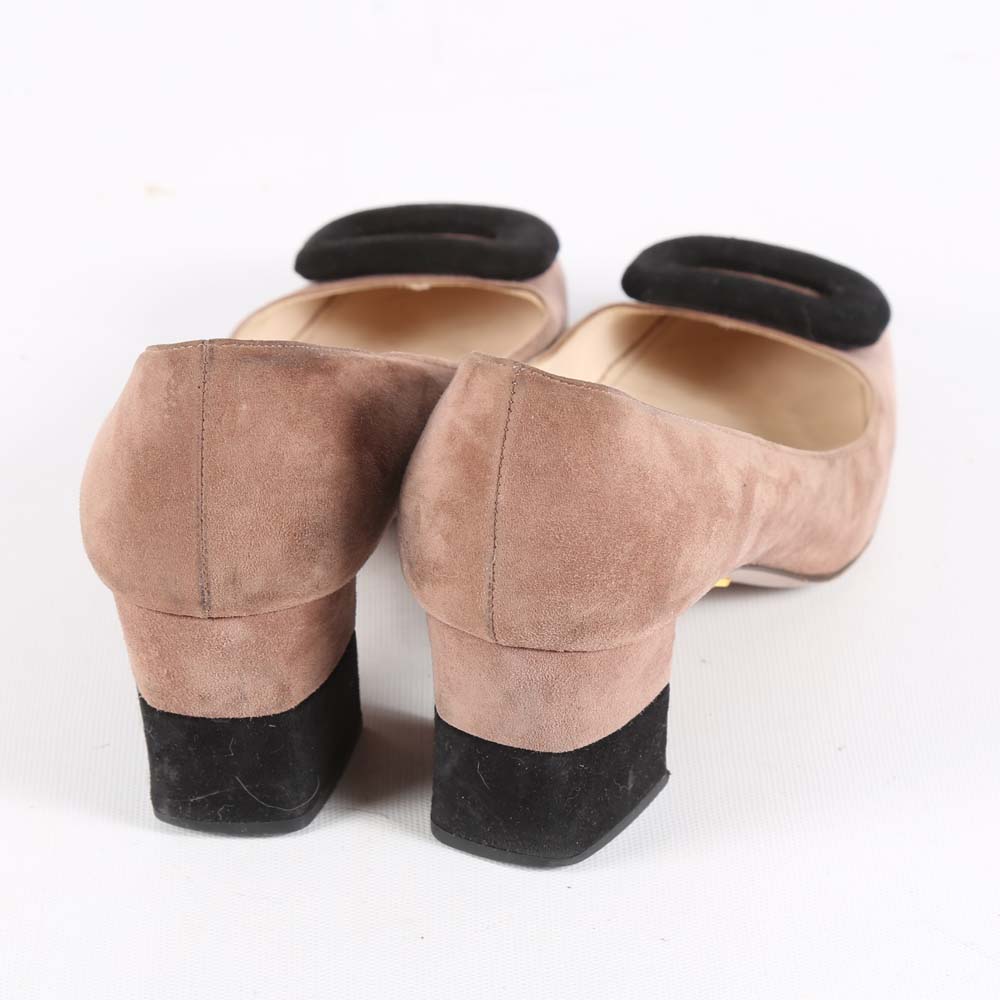 Prada Two-Tone Suede Block Heel Pumps