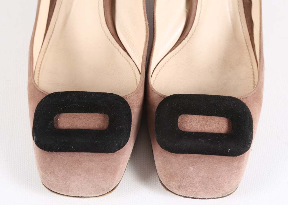 Prada Two-Tone Suede Block Heel Pumps