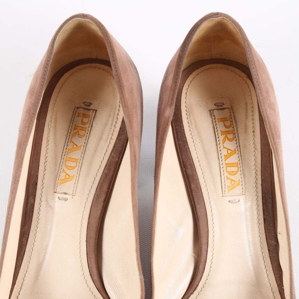 Prada Two-Tone Suede Block Heel Pumps
