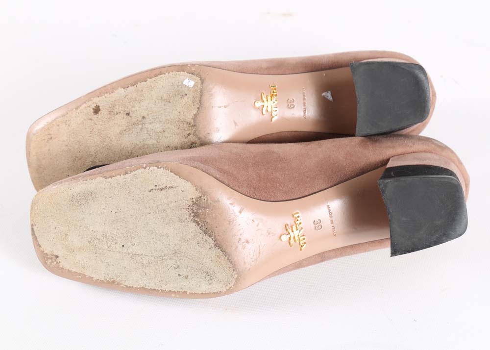 Prada Two-Tone Suede Block Heel Pumps