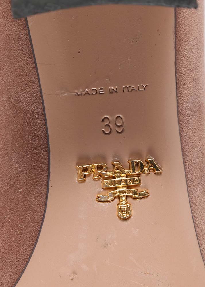 Prada Two-Tone Suede Block Heel Pumps