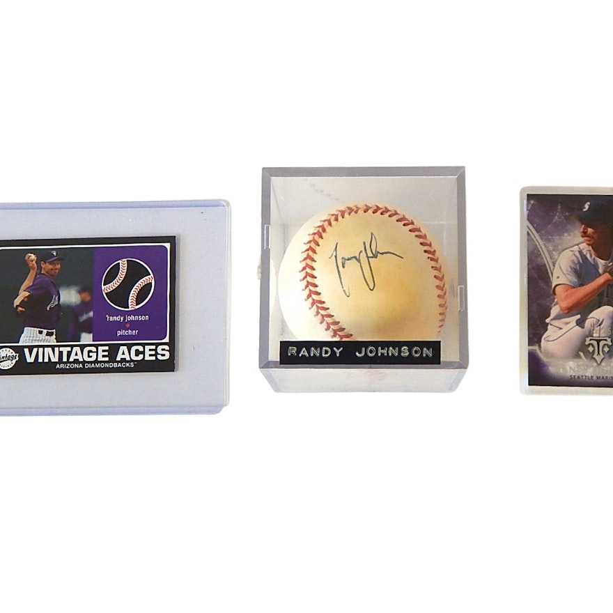 HOF Randy Johnson Signed Baseball and Baseball Cards