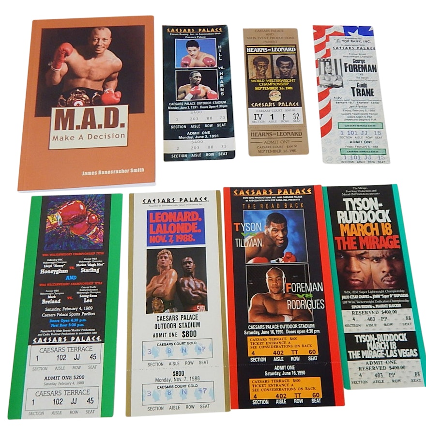 Unused Boxing Fight Tickets with Tyson/Foreman, Signed Bonecrusher Book