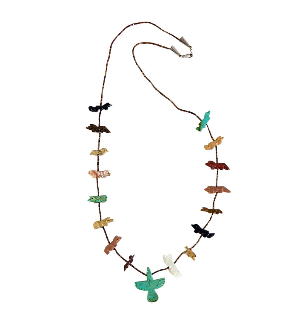 Southwestern Style Fetish Carved Gemstone Shell Necklace