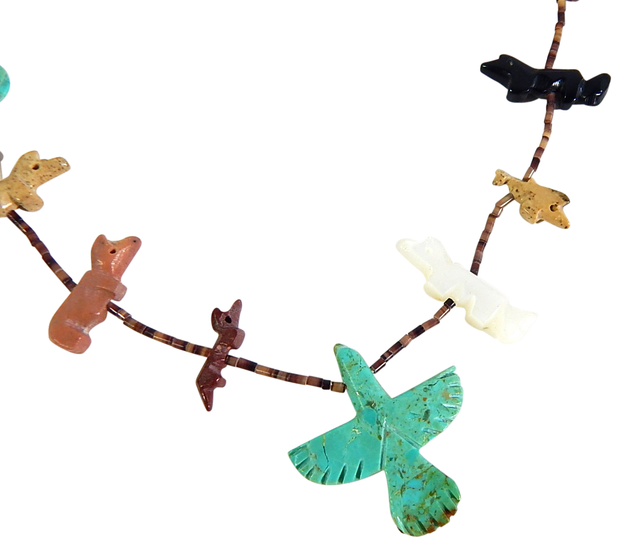 Southwestern Style Fetish Carved Gemstone Shell Necklace