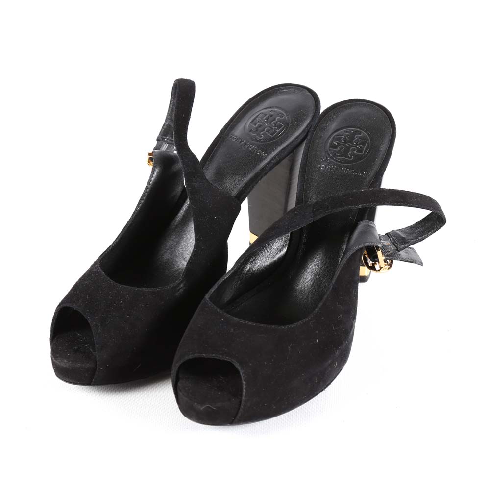 Tory Burch Allison Black Suede Slingback Heels