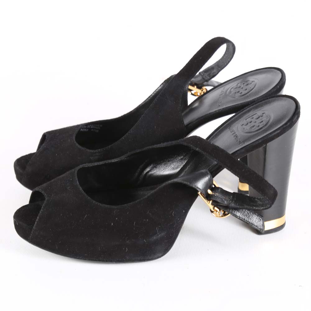 Tory Burch Allison Black Suede Slingback Heels