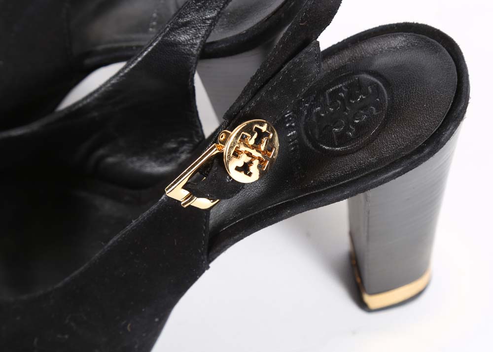 Tory Burch Allison Black Suede Slingback Heels