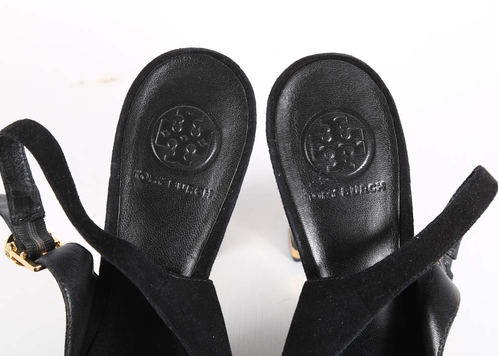 Tory Burch Allison Black Suede Slingback Heels